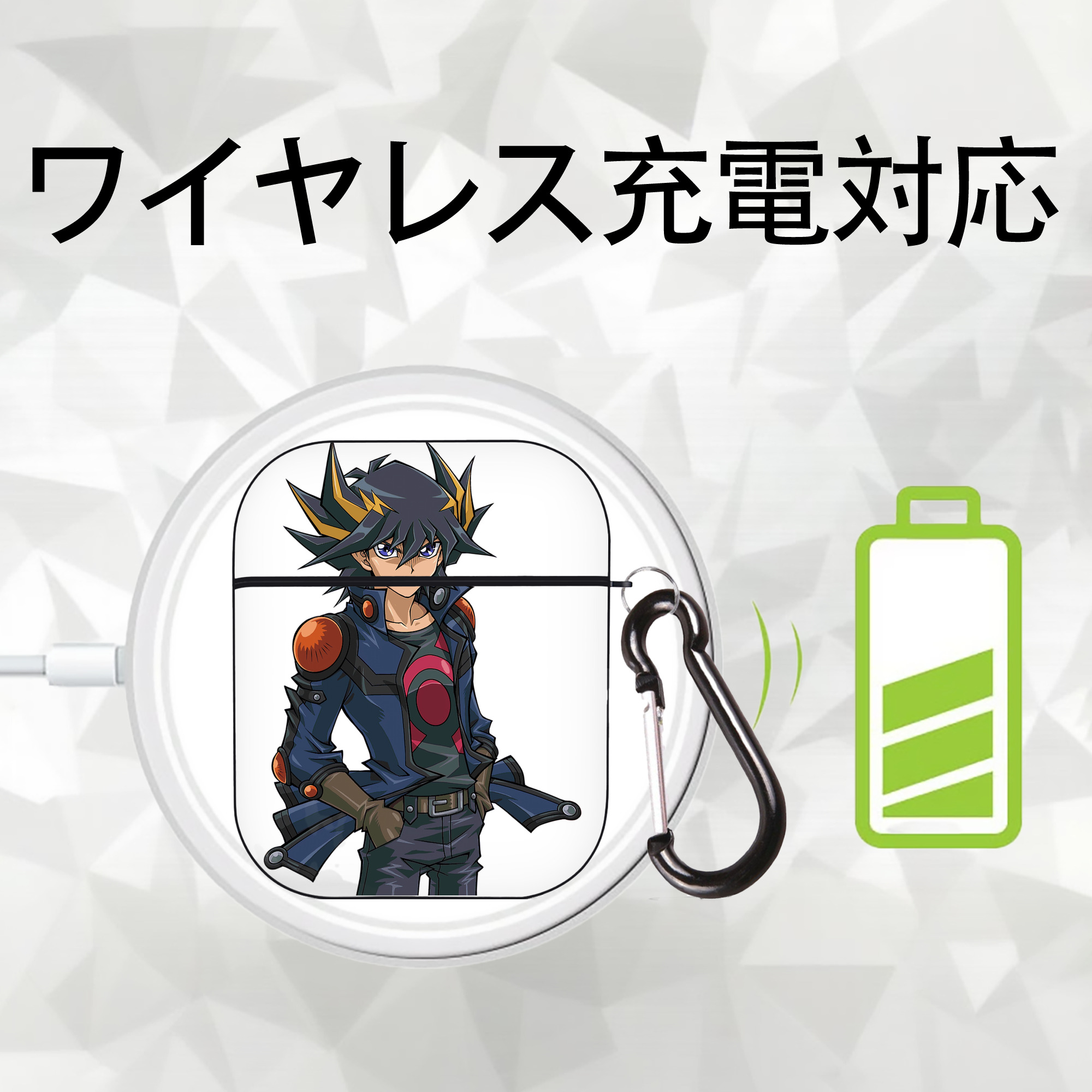 遊☆戯☆王 Yu-Gi-Oh! AirPods 第2世代保護ケース ハードシェル ブラック 耐衝撃・防指紋・カラビナ付き