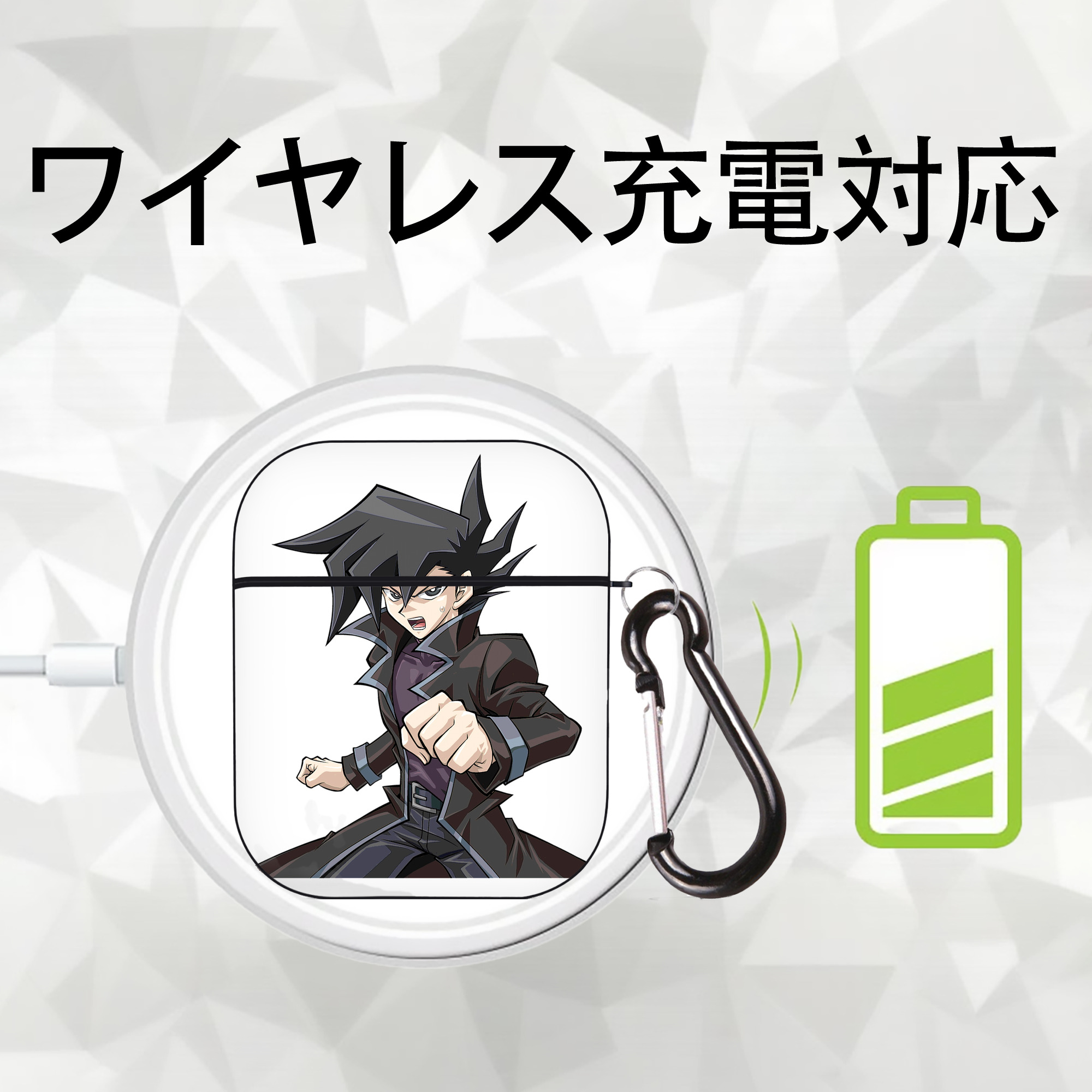 遊☆戯☆王 Yu-Gi-Oh! AirPods 第2世代保護ケース ハードシェル ブラック 耐衝撃・防指紋・カラビナ付き