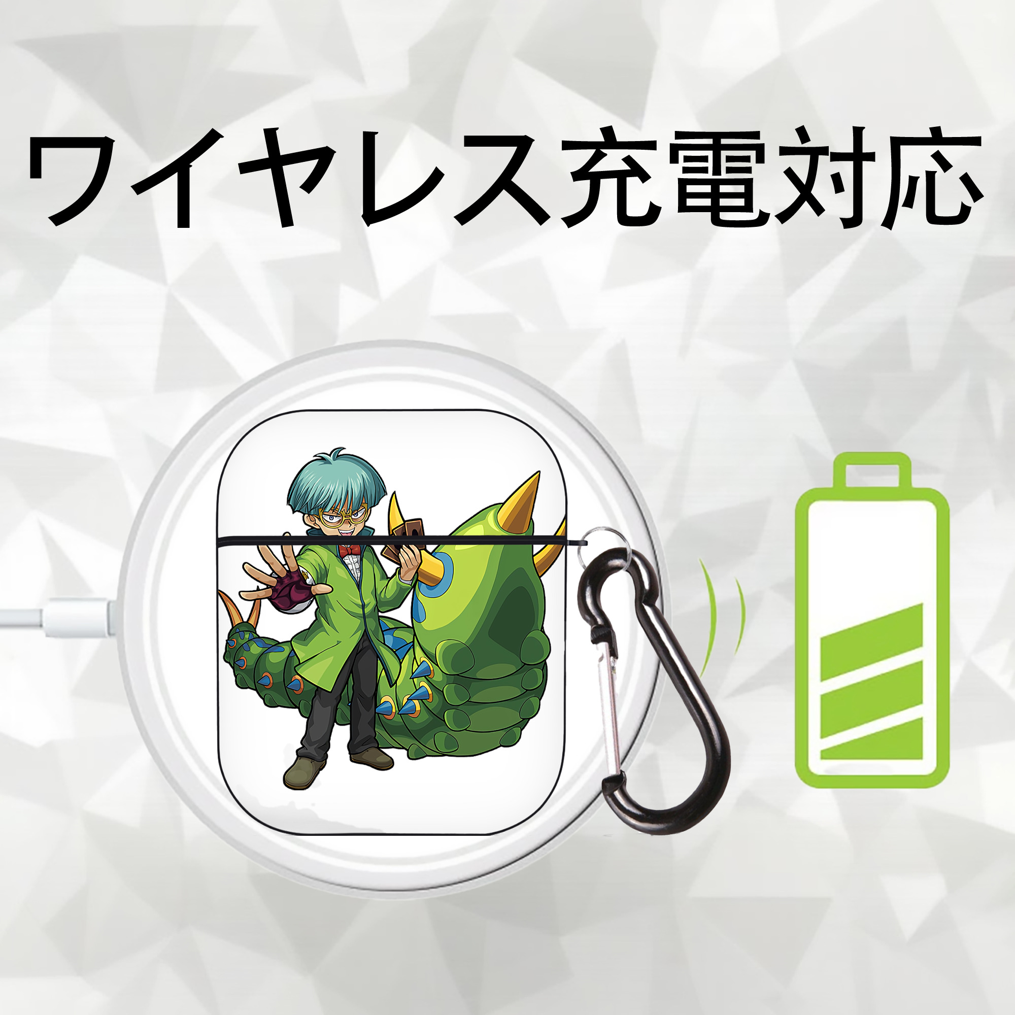 遊☆戯☆王 Yu-Gi-Oh! AirPods 第2世代保護ケース ハードシェル ブラック 耐衝撃・防指紋・カラビナ付き