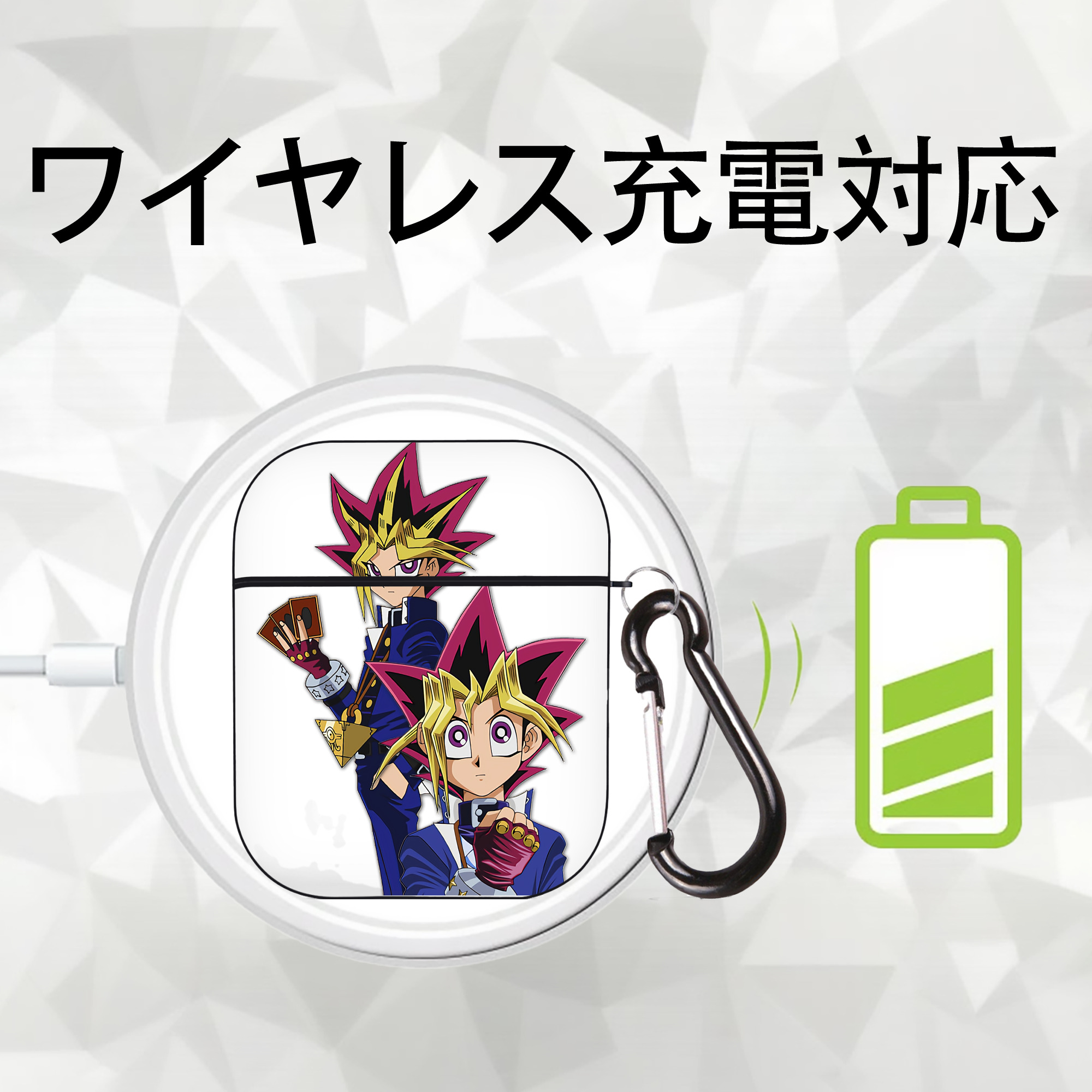 遊☆戯☆王 Yu-Gi-Oh! AirPods 第2世代保護ケース ハードシェル ブラック 耐衝撃・防指紋・カラビナ付き