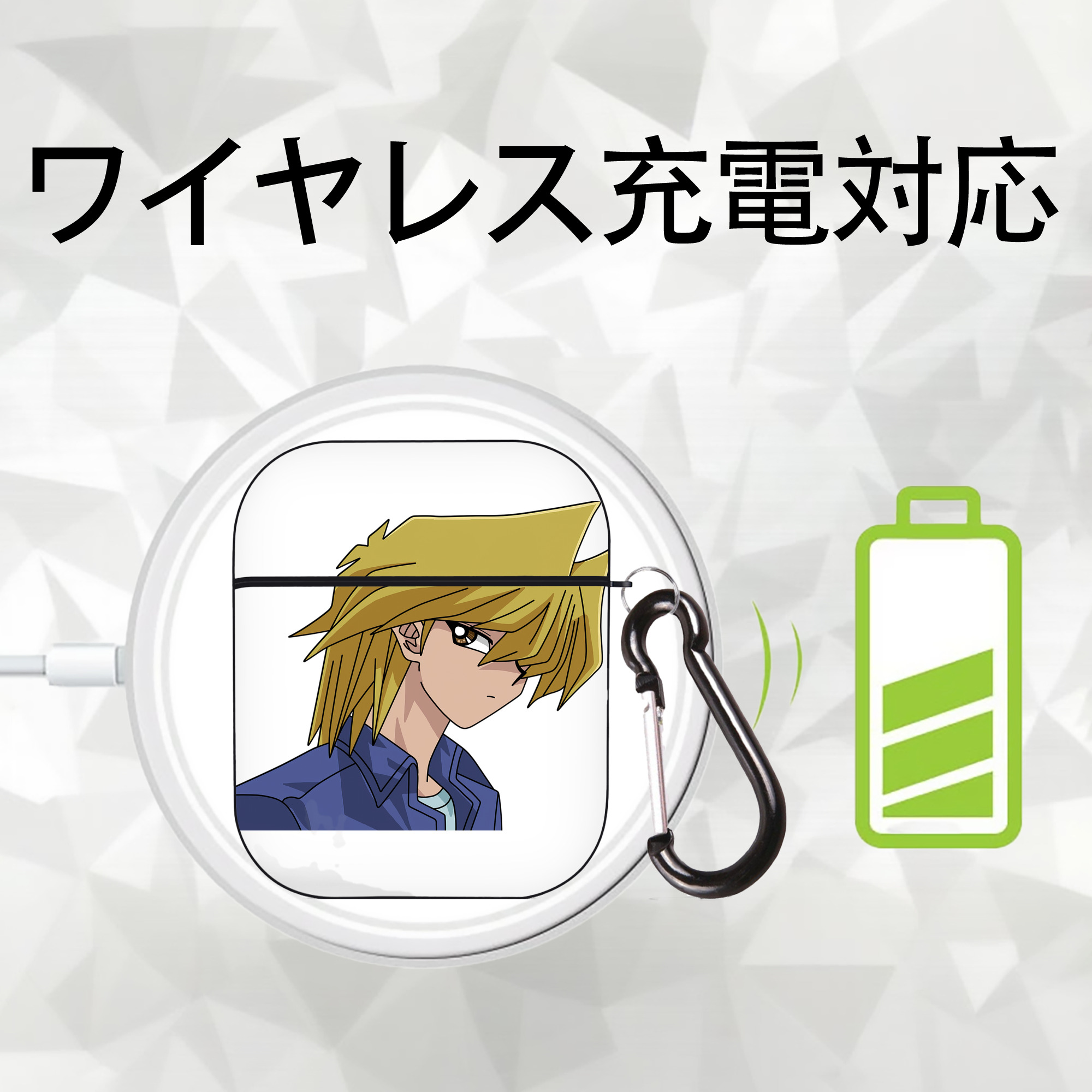 遊☆戯☆王 Yu-Gi-Oh! AirPods 第2世代保護ケース ハードシェル ブラック 耐衝撃・防指紋・カラビナ付き