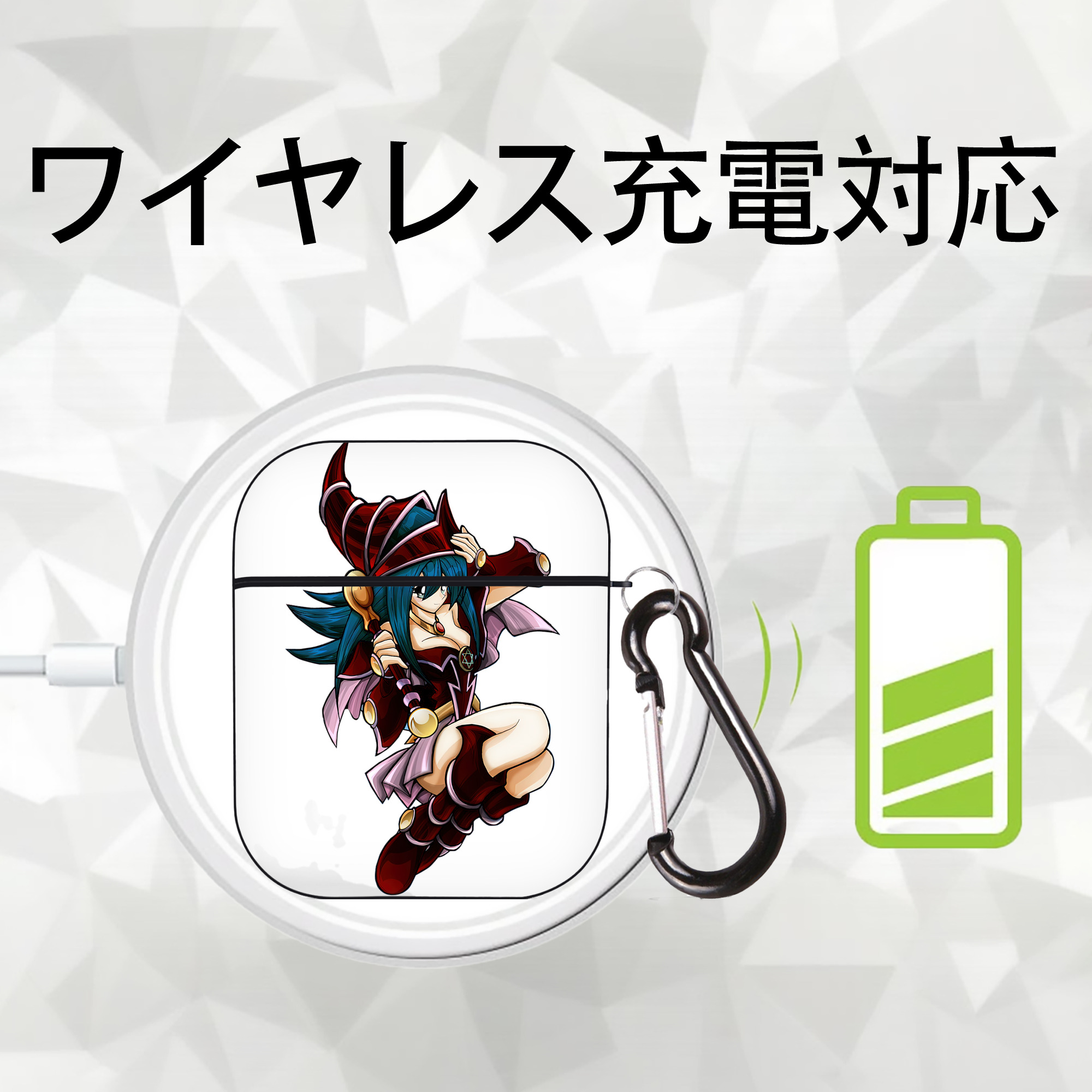 遊☆戯☆王 Yu-Gi-Oh! AirPods 第2世代保護ケース ハードシェル ブラック 耐衝撃・防指紋・カラビナ付き