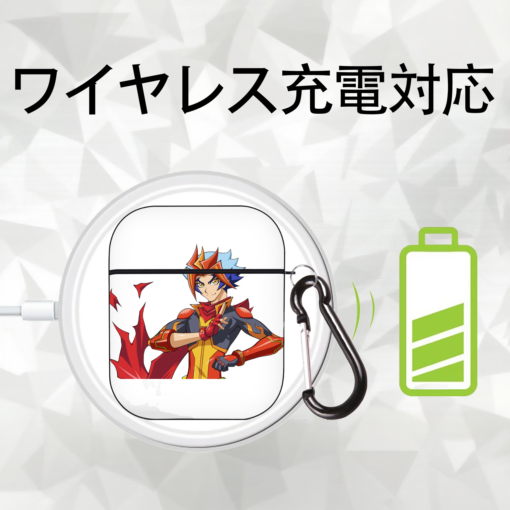 遊☆戯☆王 Yu-Gi-Oh! AirPods 第2世代保護ケース ハードシェル ブラック 耐衝撃・防指紋・カラビナ付き