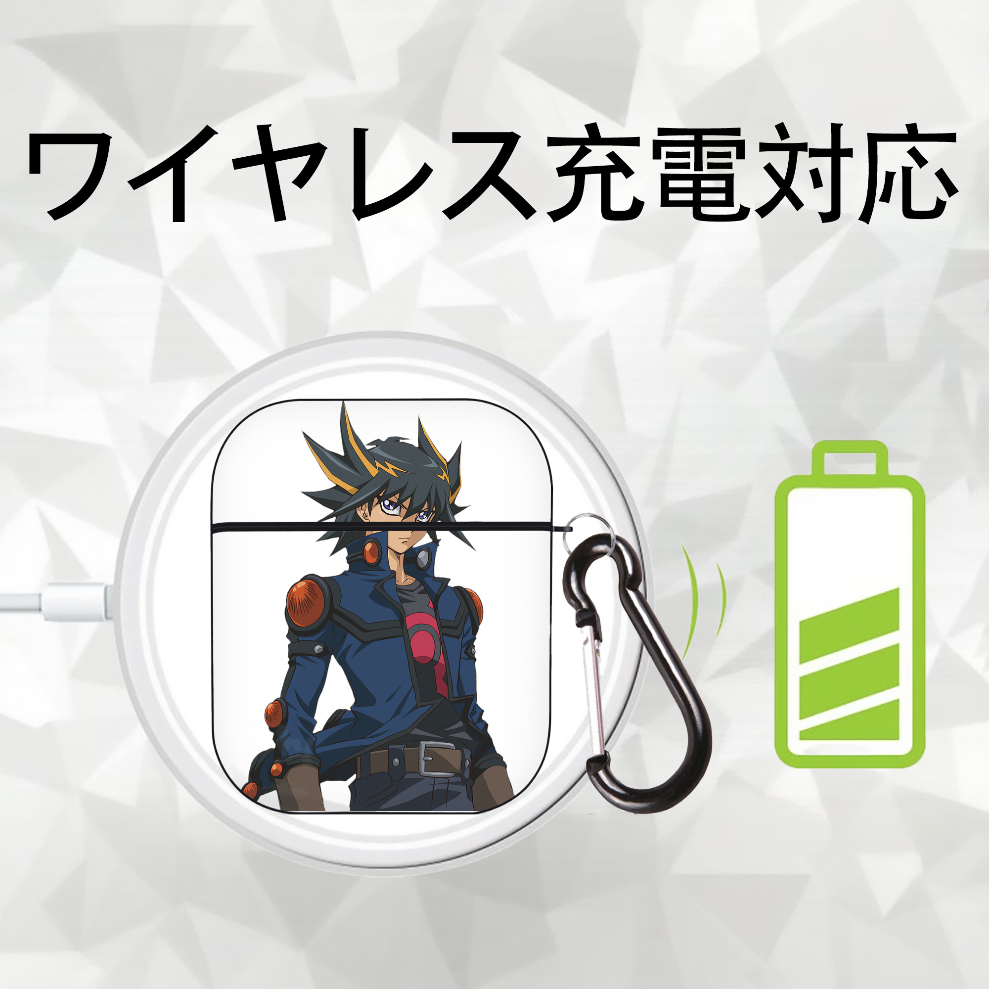 遊☆戯☆王 Yu-Gi-Oh! AirPods 第2世代保護ケース ハードシェル ブラック 耐衝撃・防指紋・カラビナ付き