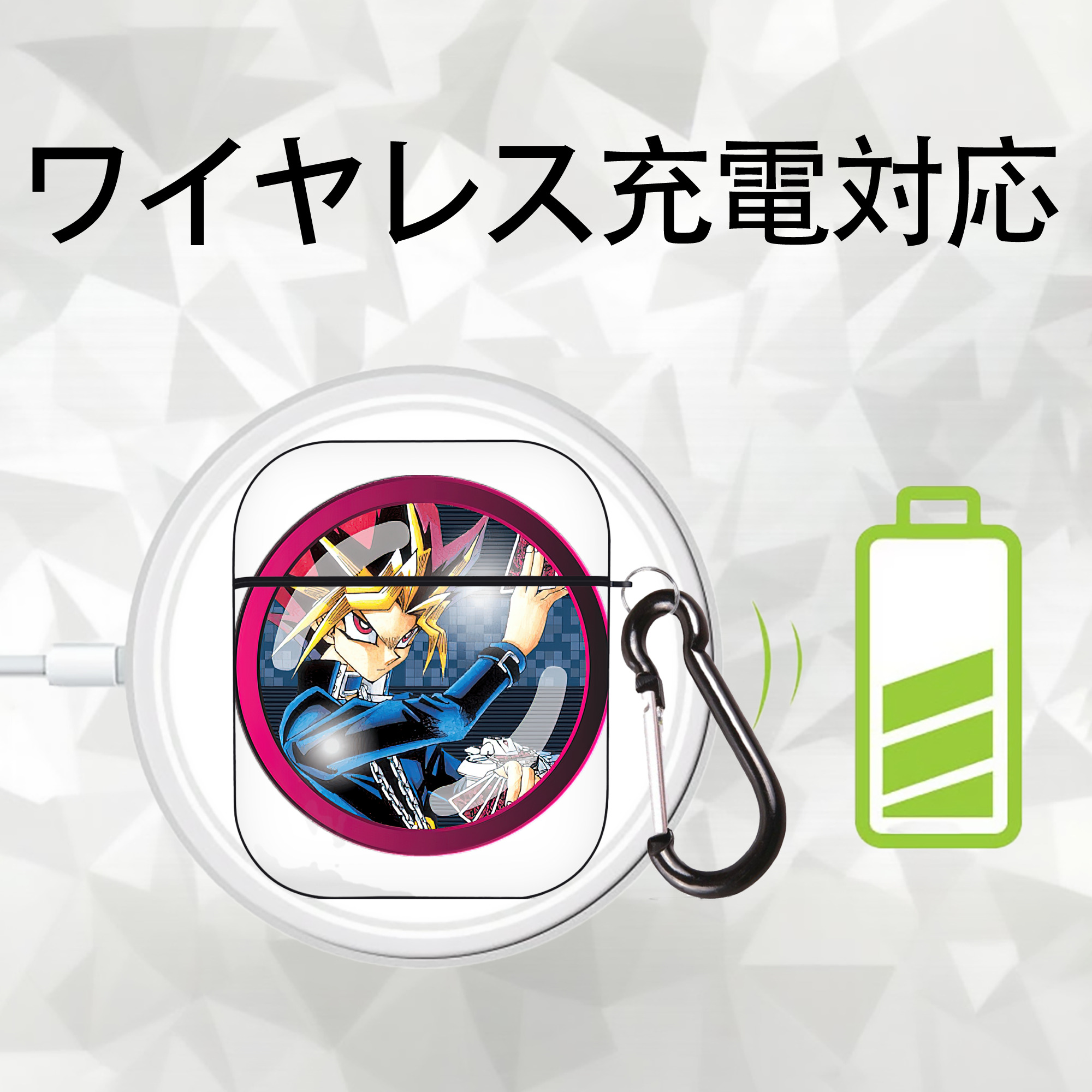 遊☆戯☆王 Yu-Gi-Oh! AirPods 第2世代保護ケース ハードシェル ブラック 耐衝撃・防指紋・カラビナ付き