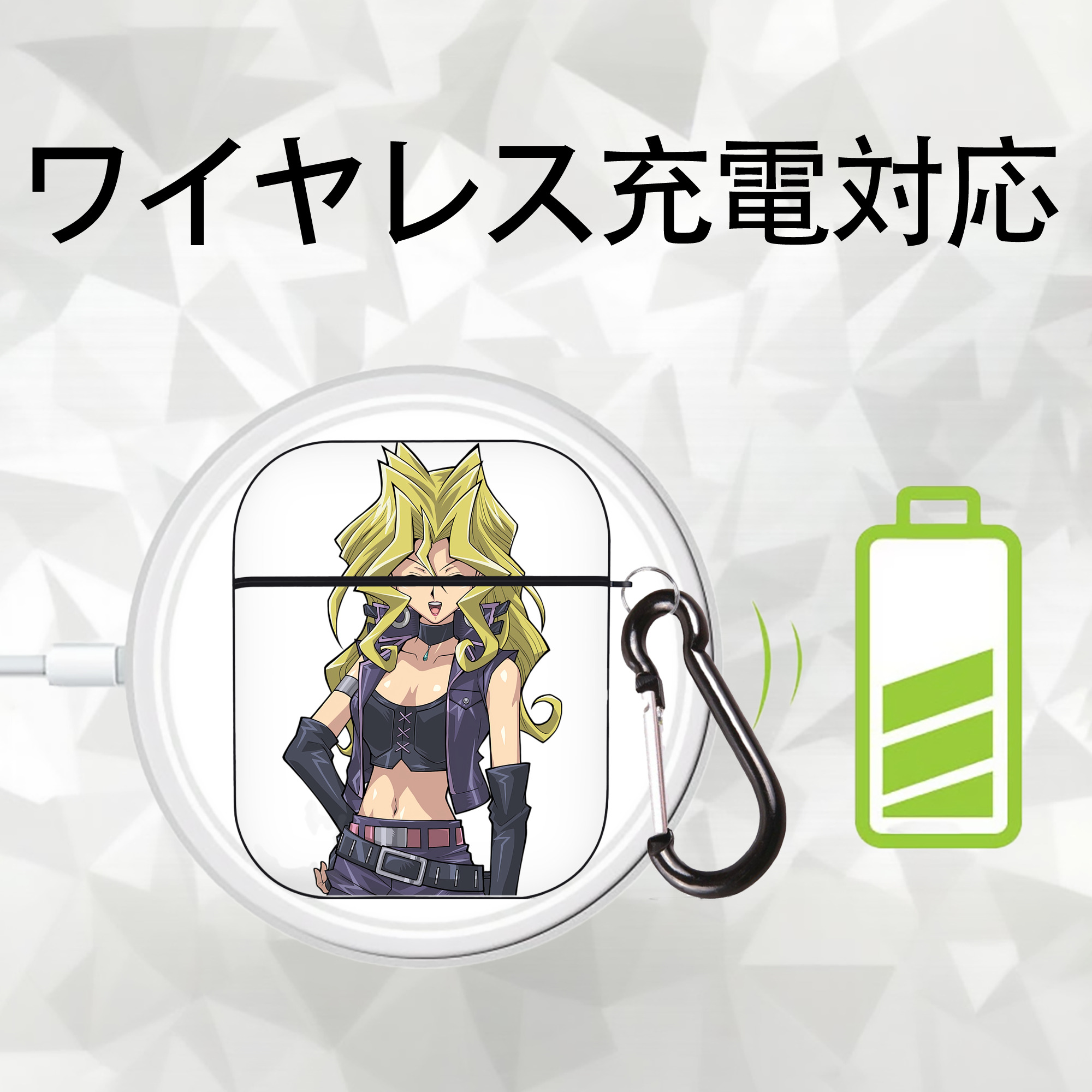 遊☆戯☆王 Yu-Gi-Oh! AirPods 第2世代保護ケース ハードシェル ブラック 耐衝撃・防指紋・カラビナ付き