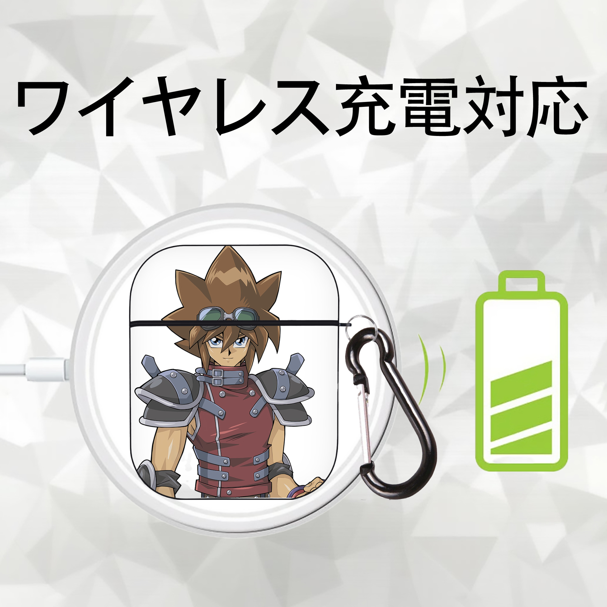 遊☆戯☆王 Yu-Gi-Oh! AirPods 第2世代保護ケース ハードシェル ブラック 耐衝撃・防指紋・カラビナ付き