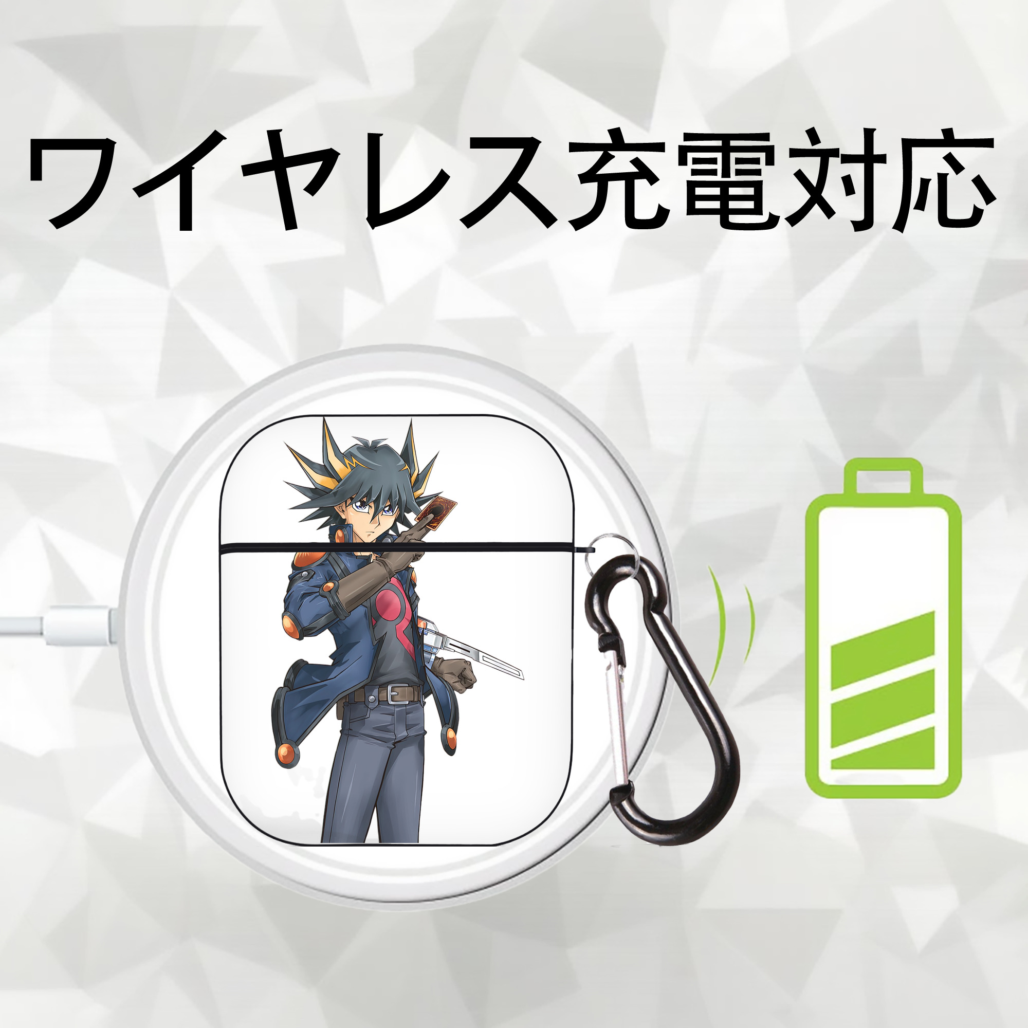 遊☆戯☆王 Yu-Gi-Oh! AirPods 第2世代保護ケース ハードシェル ブラック 耐衝撃・防指紋・カラビナ付き