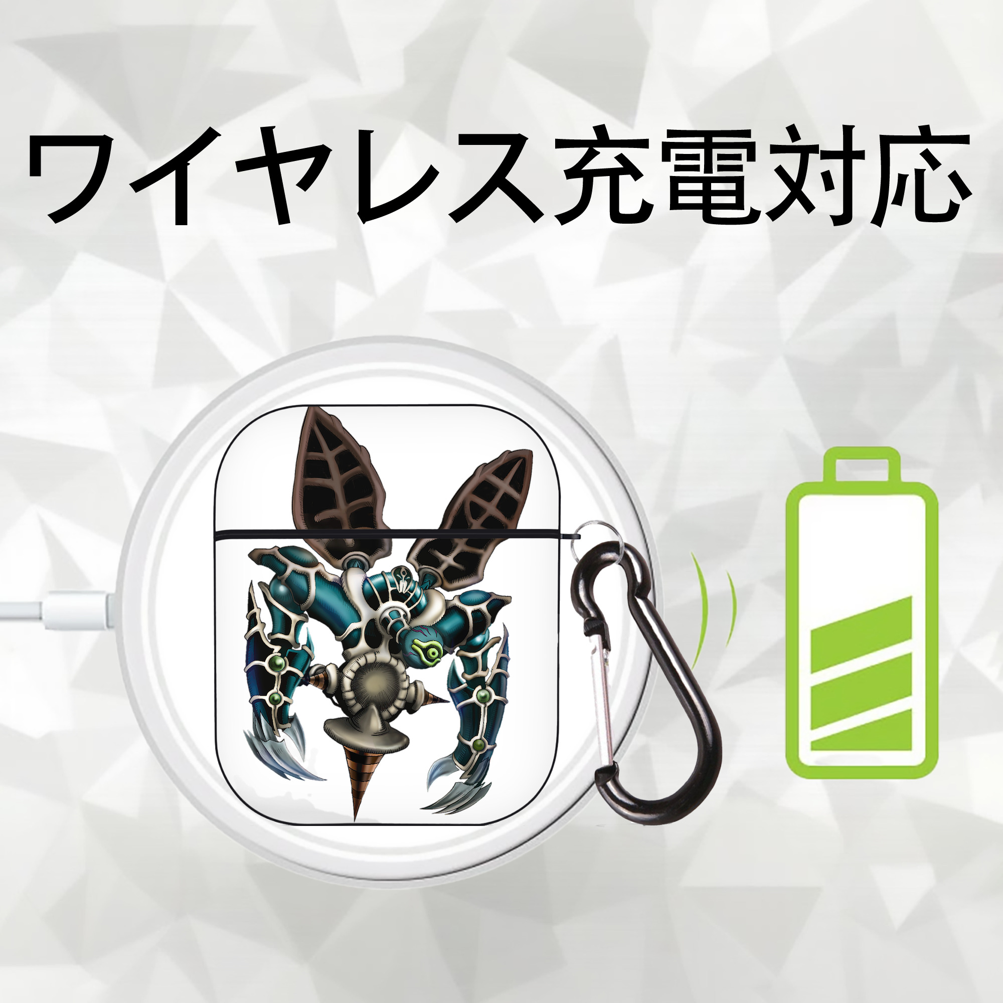 遊☆戯☆王 Yu-Gi-Oh! AirPods 第2世代保護ケース ハードシェル ブラック 耐衝撃・防指紋・カラビナ付き