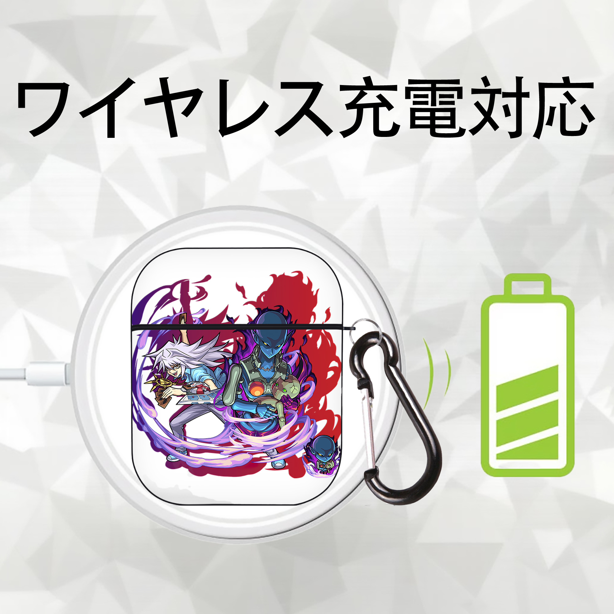 遊☆戯☆王 Yu-Gi-Oh! AirPods 第2世代保護ケース ハードシェル ブラック 耐衝撃・防指紋・カラビナ付き