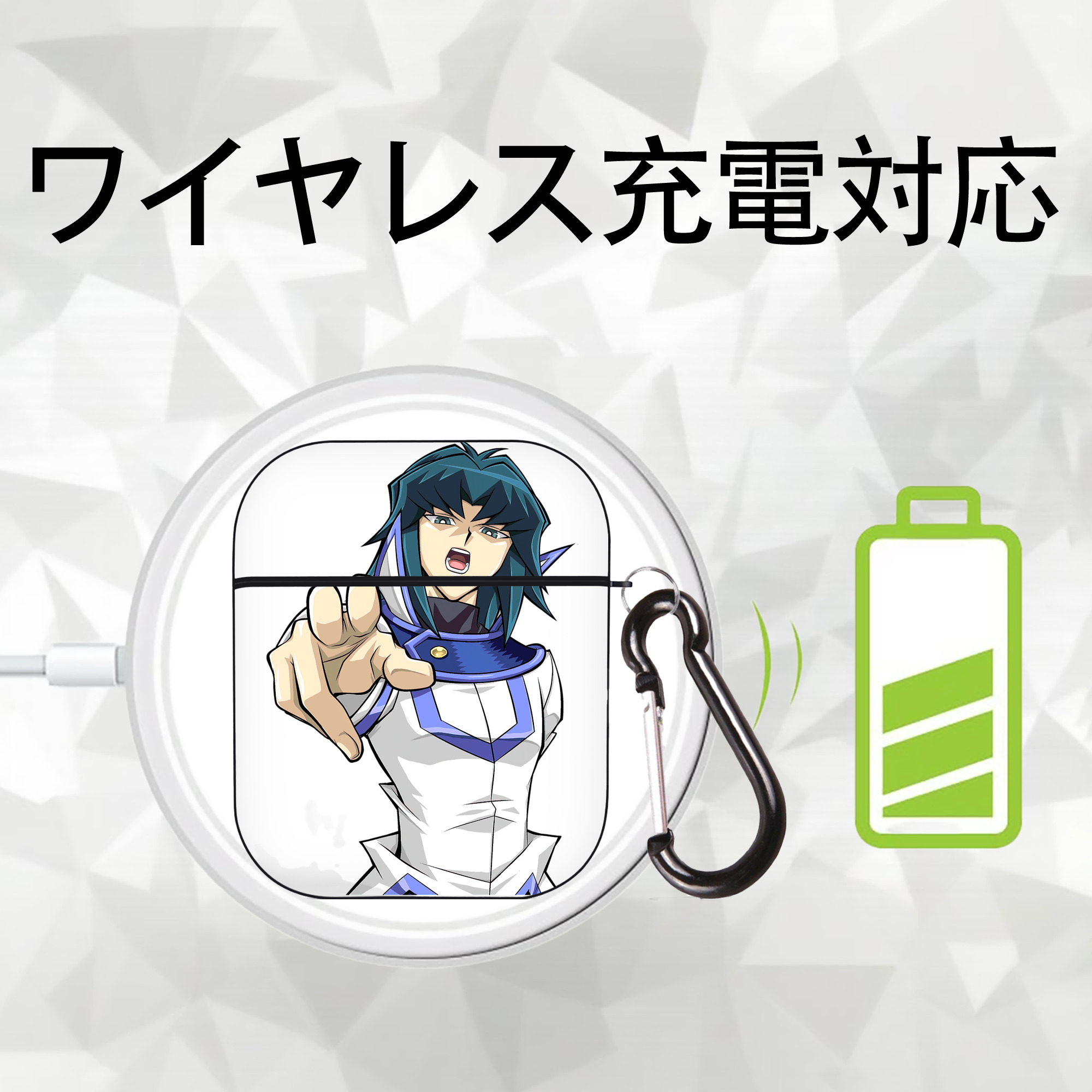 遊☆戯☆王 Yu-Gi-Oh! AirPods 第2世代保護ケース ハードシェル ブラック 耐衝撃・防指紋・カラビナ付き