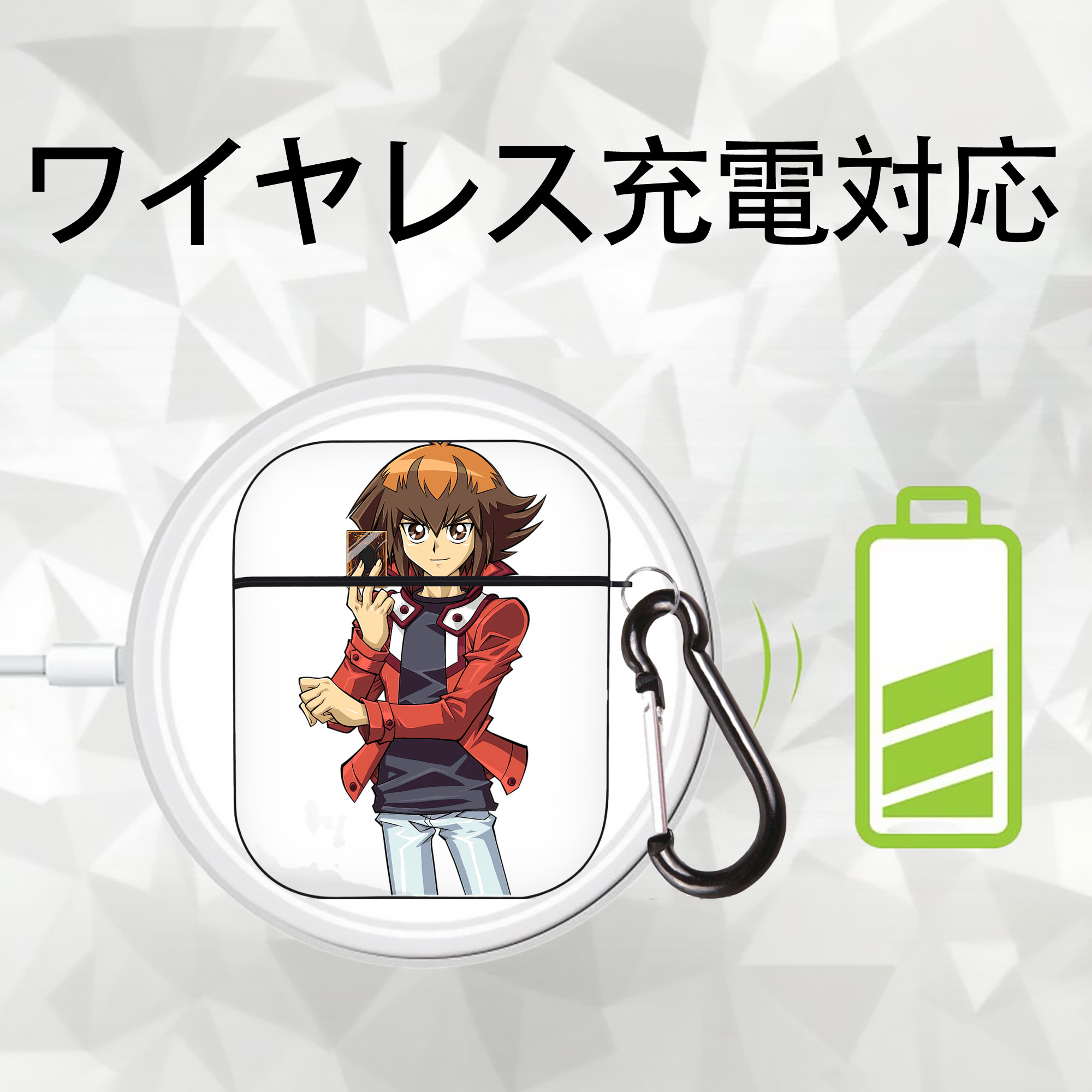 遊☆戯☆王 Yu-Gi-Oh! AirPods 第2世代保護ケース ハードシェル ブラック 耐衝撃・防指紋・カラビナ付き