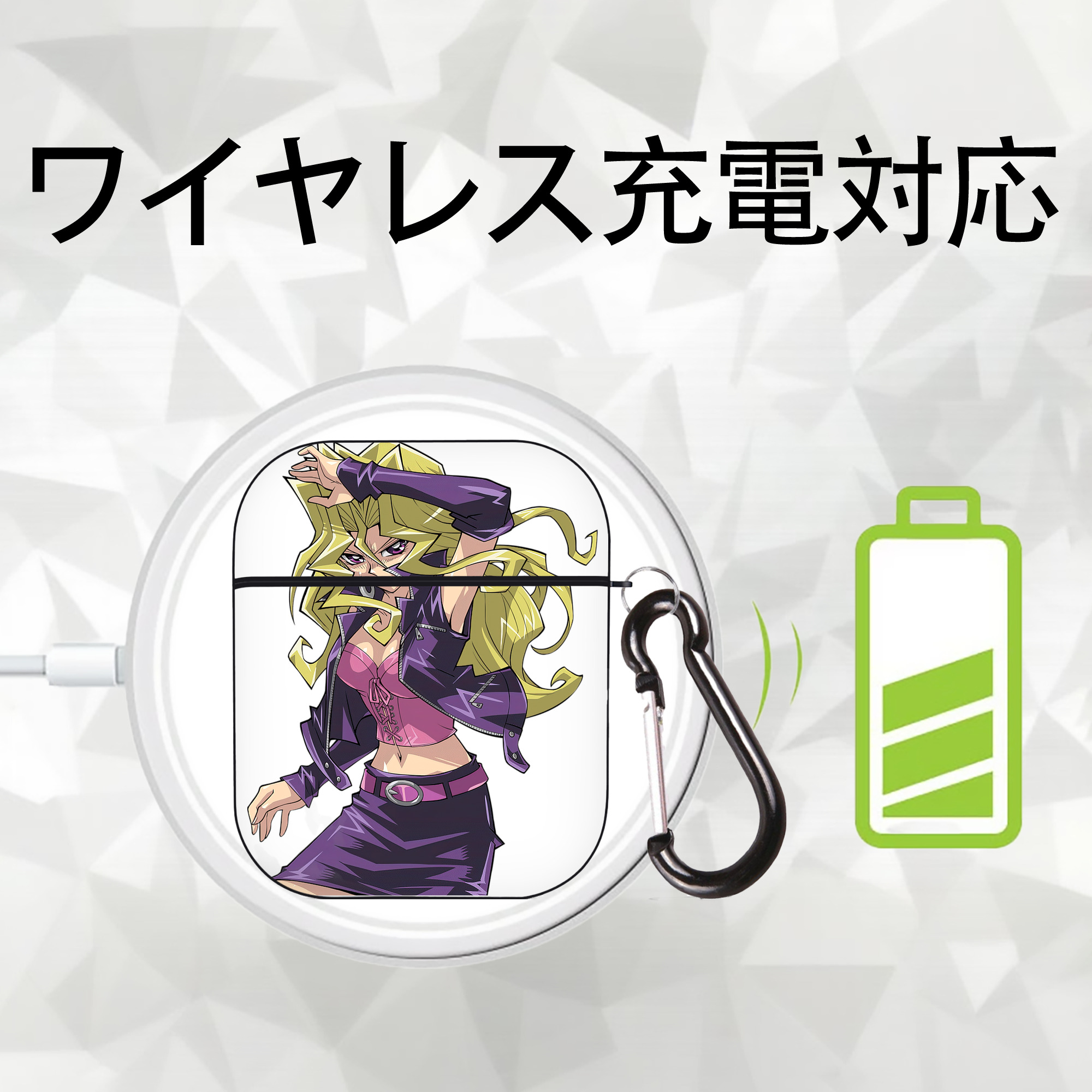 遊☆戯☆王 Yu-Gi-Oh! AirPods 第2世代保護ケース ハードシェル ブラック 耐衝撃・防指紋・カラビナ付き