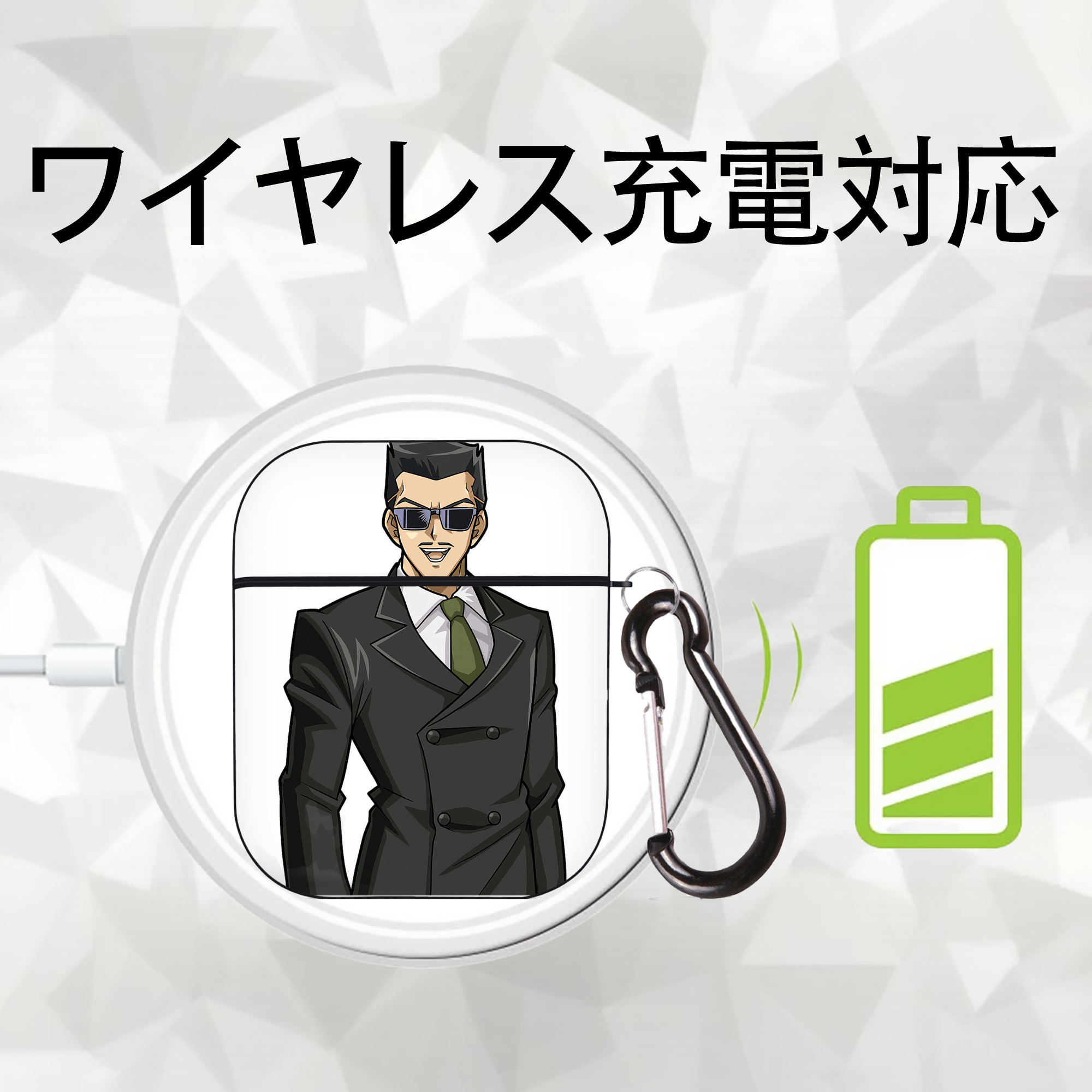 遊☆戯☆王 Yu-Gi-Oh! AirPods 第2世代保護ケース ハードシェル ブラック 耐衝撃・防指紋・カラビナ付き