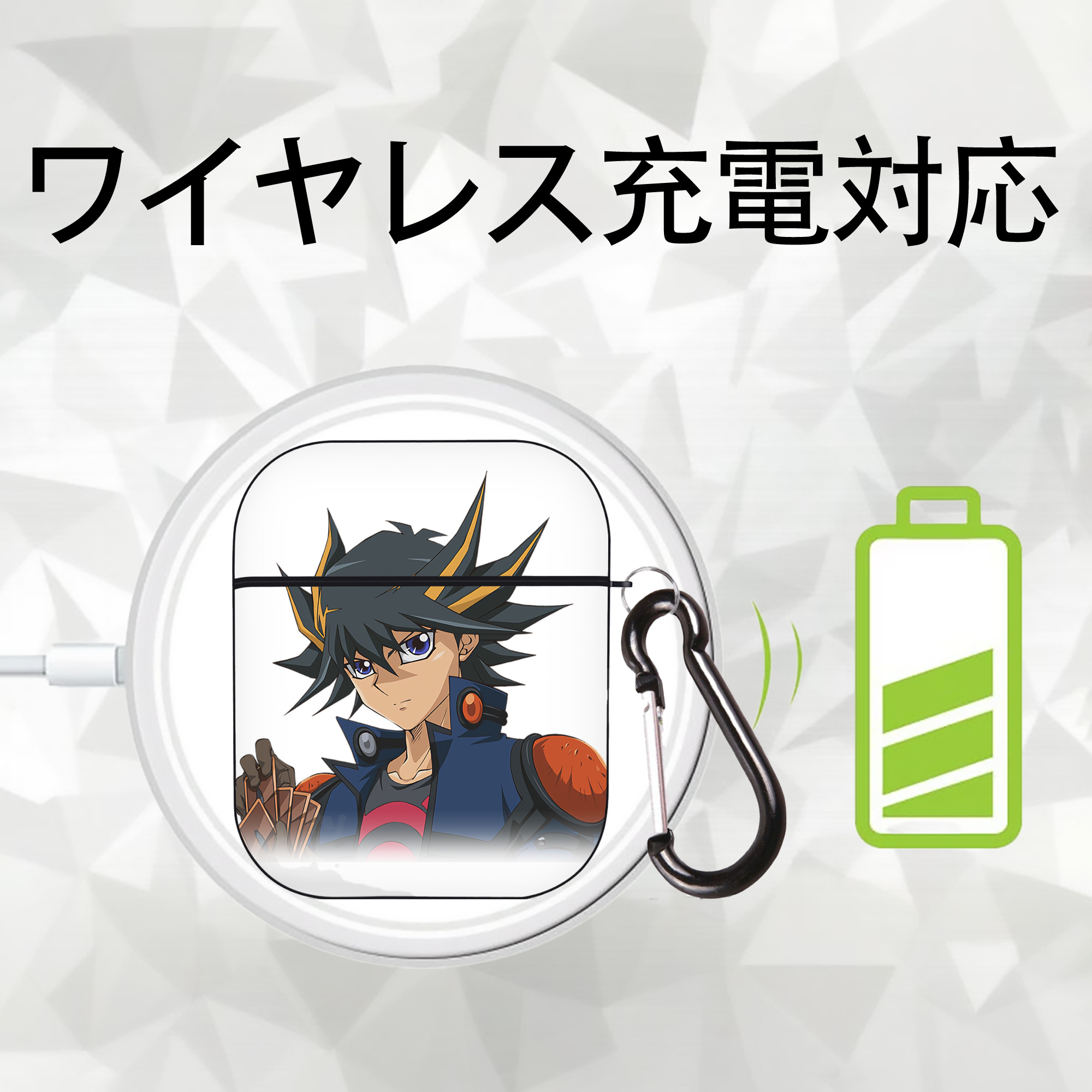 遊☆戯☆王 Yu-Gi-Oh! AirPods 第2世代保護ケース ハードシェル ブラック 耐衝撃・防指紋・カラビナ付き