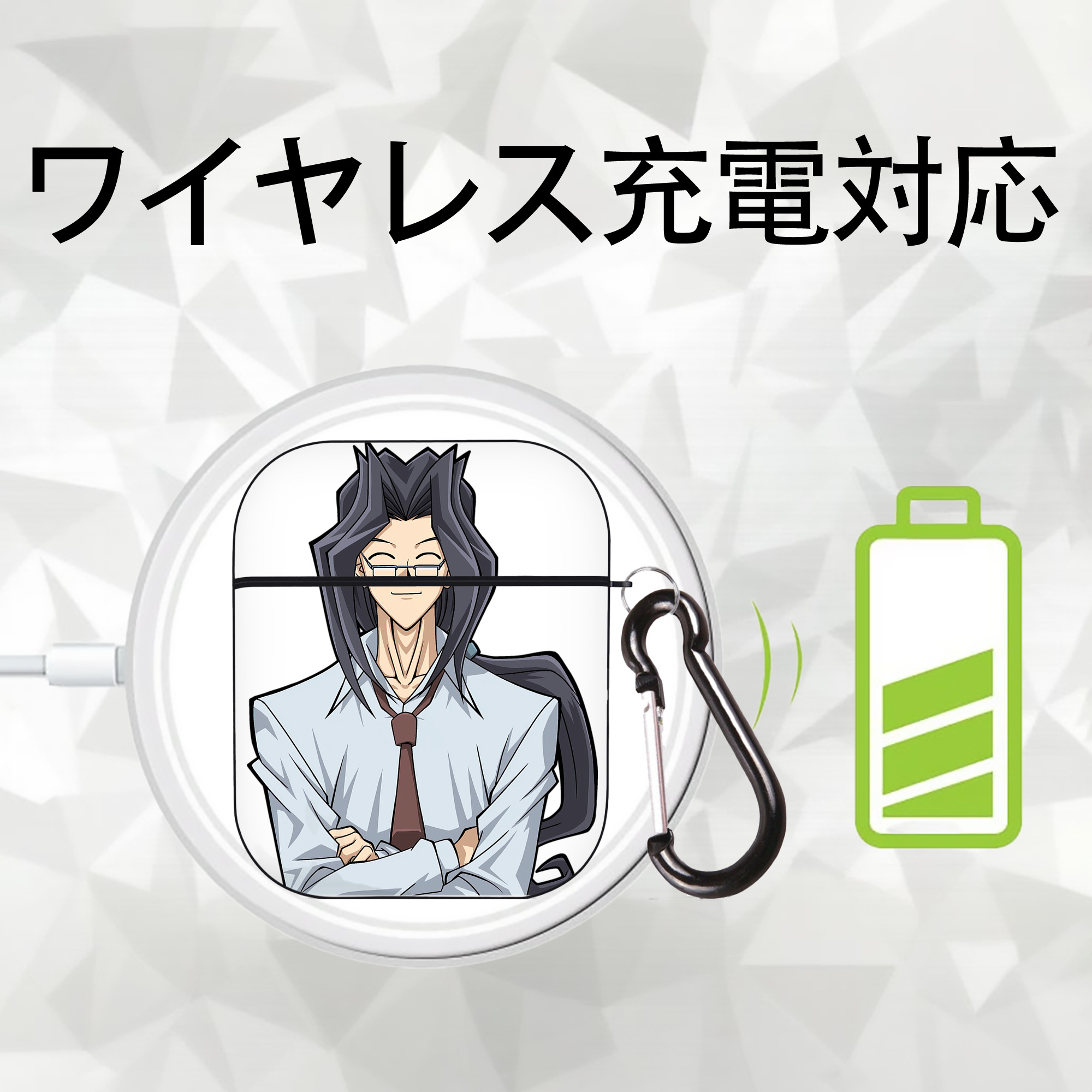 遊☆戯☆王 Yu-Gi-Oh! AirPods 第2世代保護ケース ハードシェル ブラック 耐衝撃・防指紋・カラビナ付き