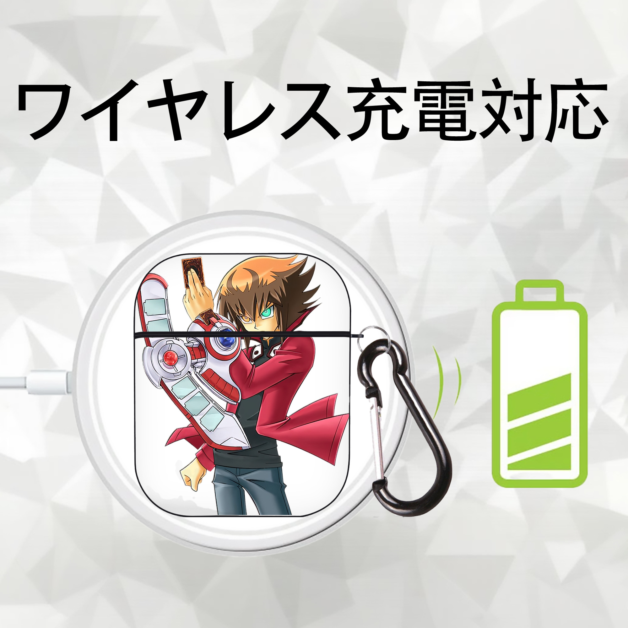 遊☆戯☆王 Yu-Gi-Oh! AirPods 第2世代保護ケース ハードシェル ブラック 耐衝撃・防指紋・カラビナ付き