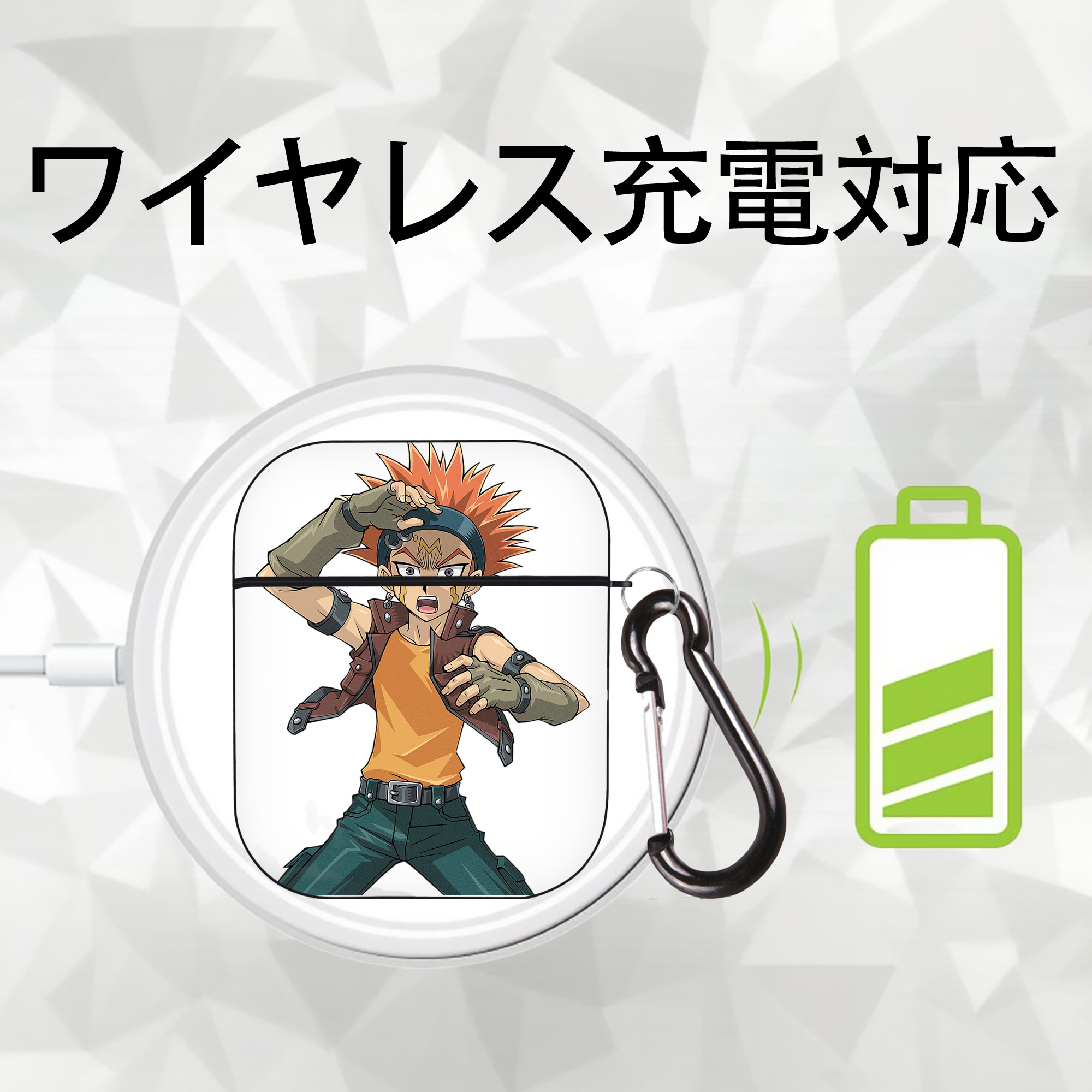 遊☆戯☆王 Yu-Gi-Oh! AirPods 第2世代保護ケース ハードシェル ブラック 耐衝撃・防指紋・カラビナ付き