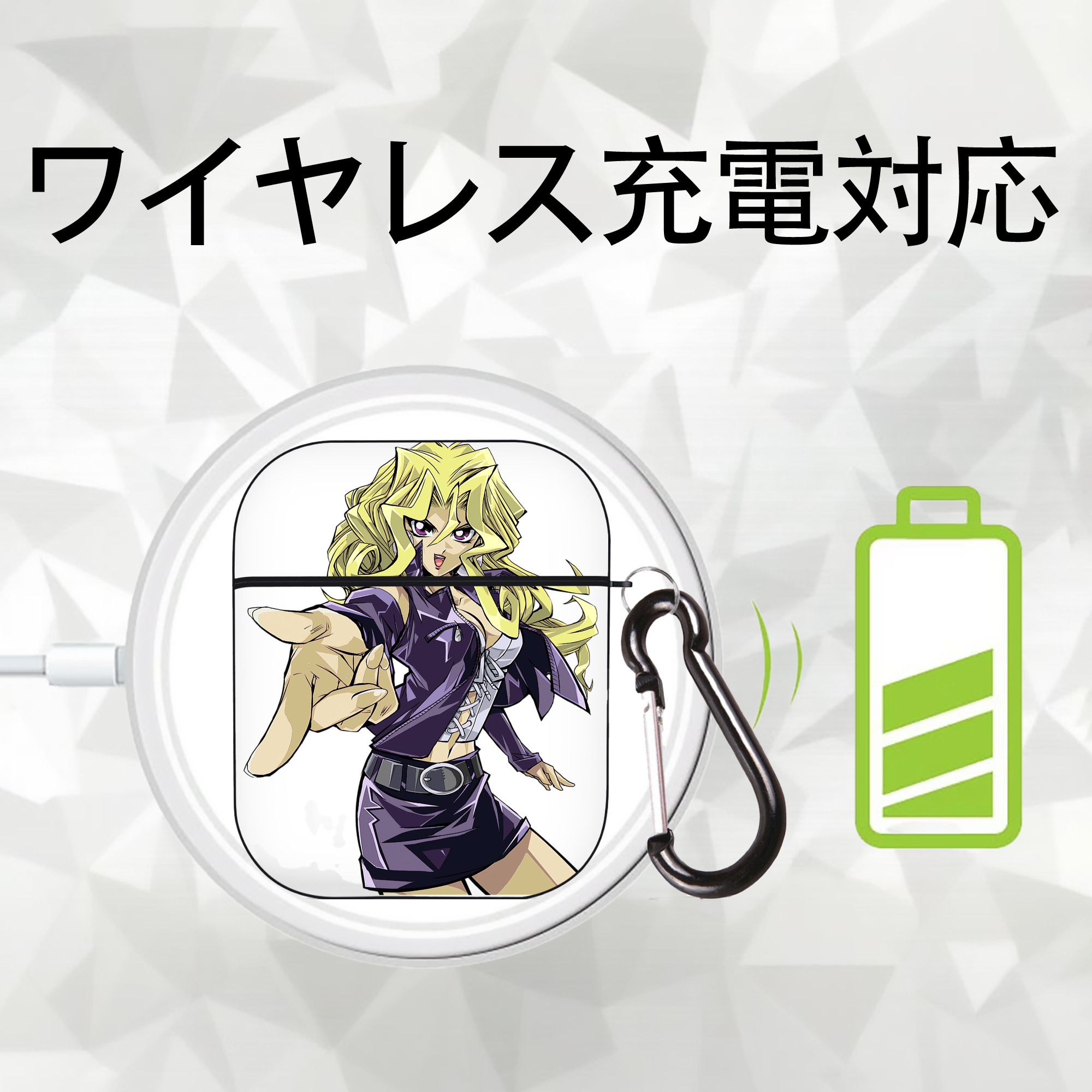 遊☆戯☆王 Yu-Gi-Oh! AirPods 第2世代保護ケース ハードシェル ブラック 耐衝撃・防指紋・カラビナ付き