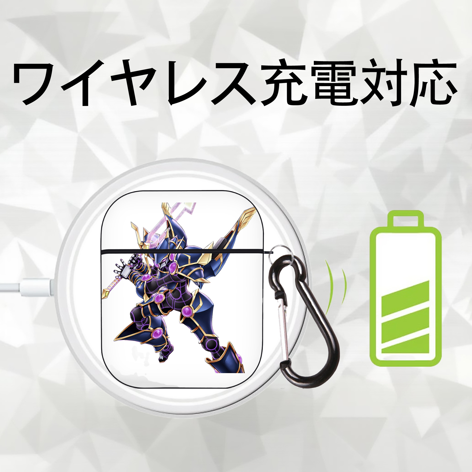 遊☆戯☆王 Yu-Gi-Oh! AirPods 第2世代保護ケース ハードシェル ブラック 耐衝撃・防指紋・カラビナ付き