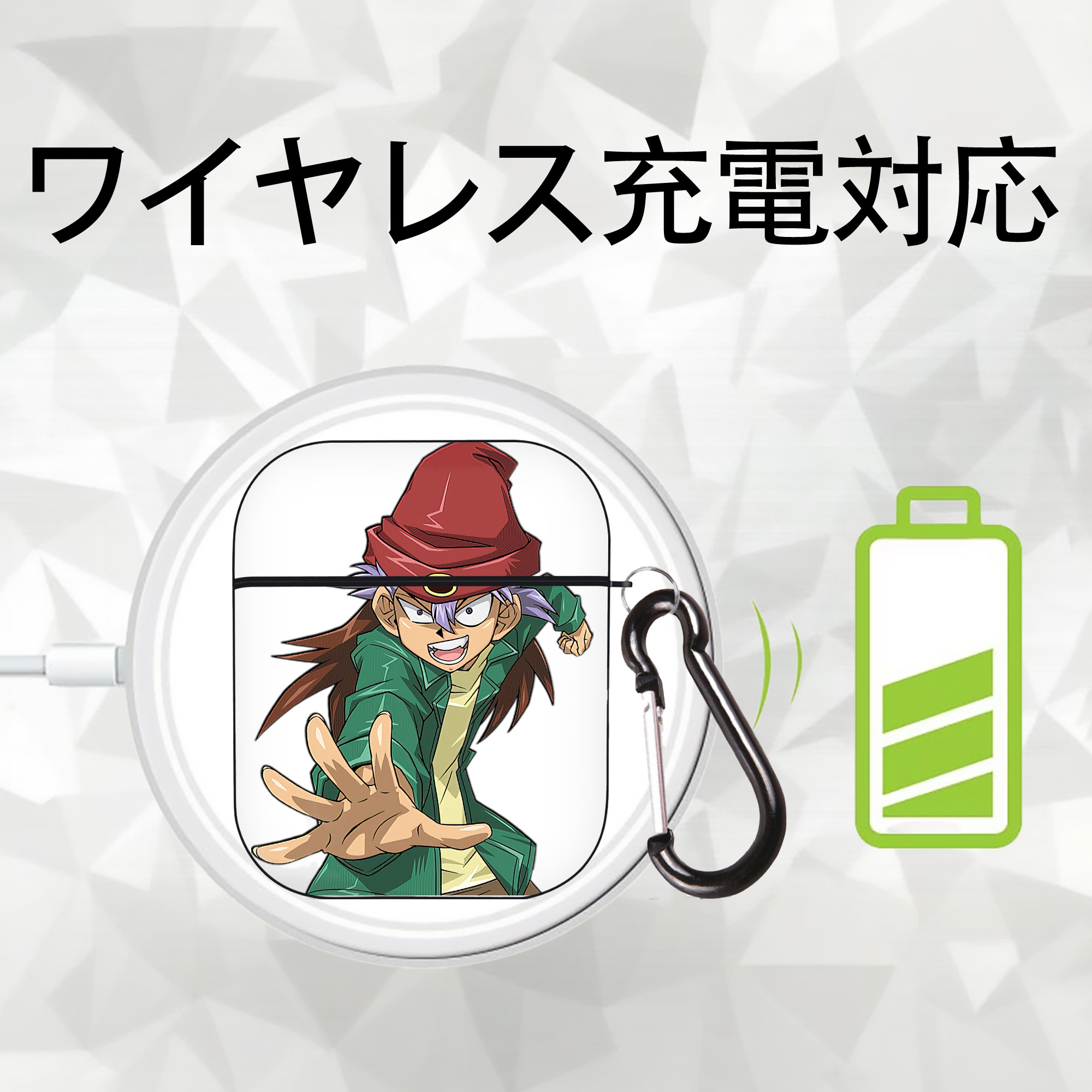 遊☆戯☆王 Yu-Gi-Oh! AirPods 第2世代保護ケース ハードシェル ブラック 耐衝撃・防指紋・カラビナ付き