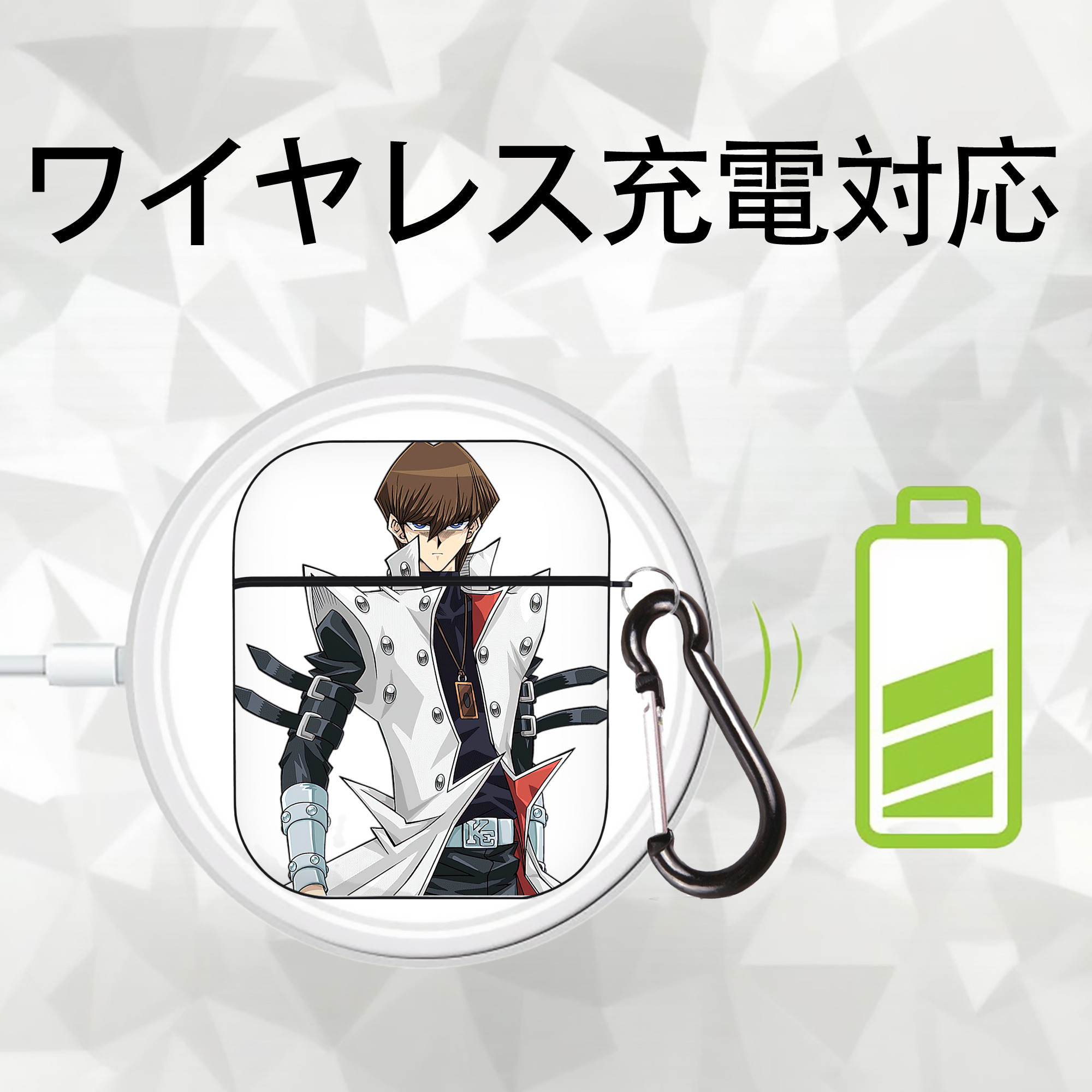 遊☆戯☆王 Yu-Gi-Oh! AirPods 第2世代保護ケース ハードシェル ブラック 耐衝撃・防指紋・カラビナ付き