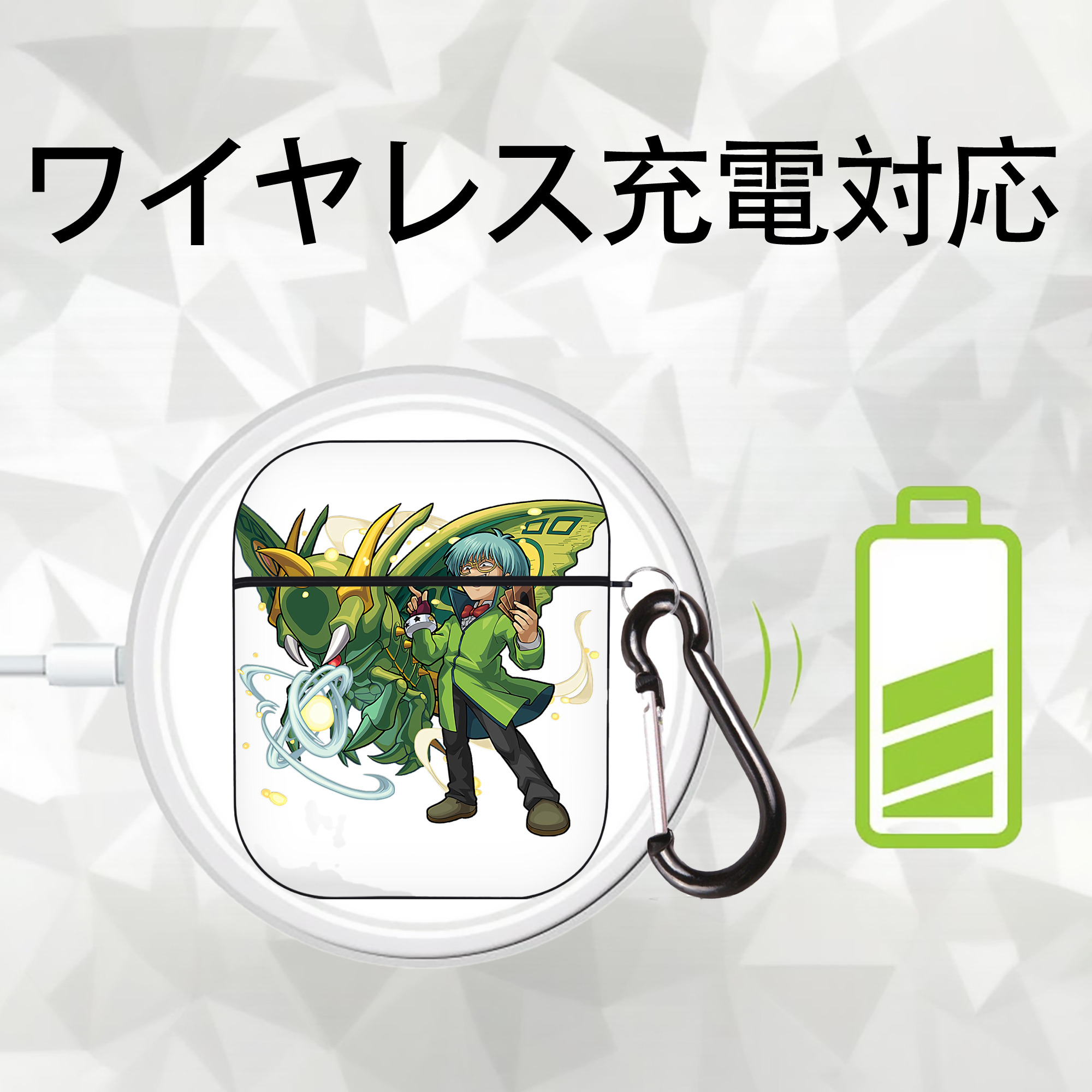 遊☆戯☆王 Yu-Gi-Oh! AirPods 第2世代保護ケース ハードシェル ブラック 耐衝撃・防指紋・カラビナ付き