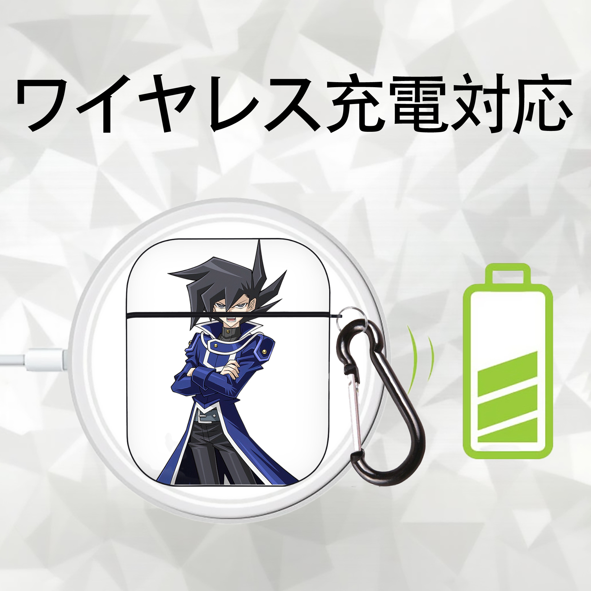 遊☆戯☆王 Yu-Gi-Oh! AirPods 第2世代保護ケース ハードシェル ブラック 耐衝撃・防指紋・カラビナ付き