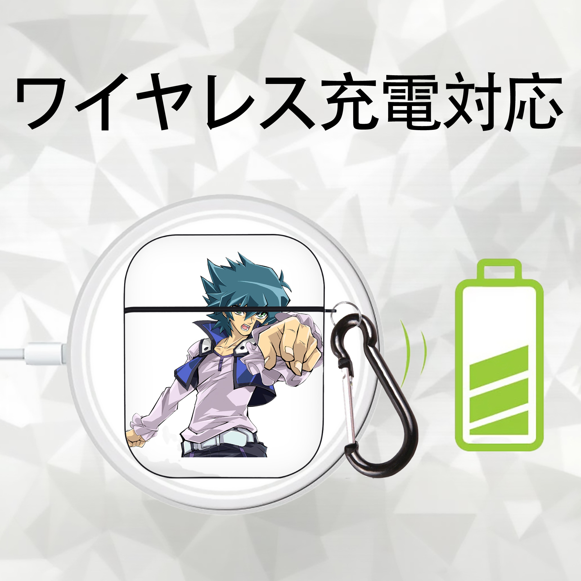 遊☆戯☆王 Yu-Gi-Oh! AirPods 第2世代保護ケース ハードシェル ブラック 耐衝撃・防指紋・カラビナ付き