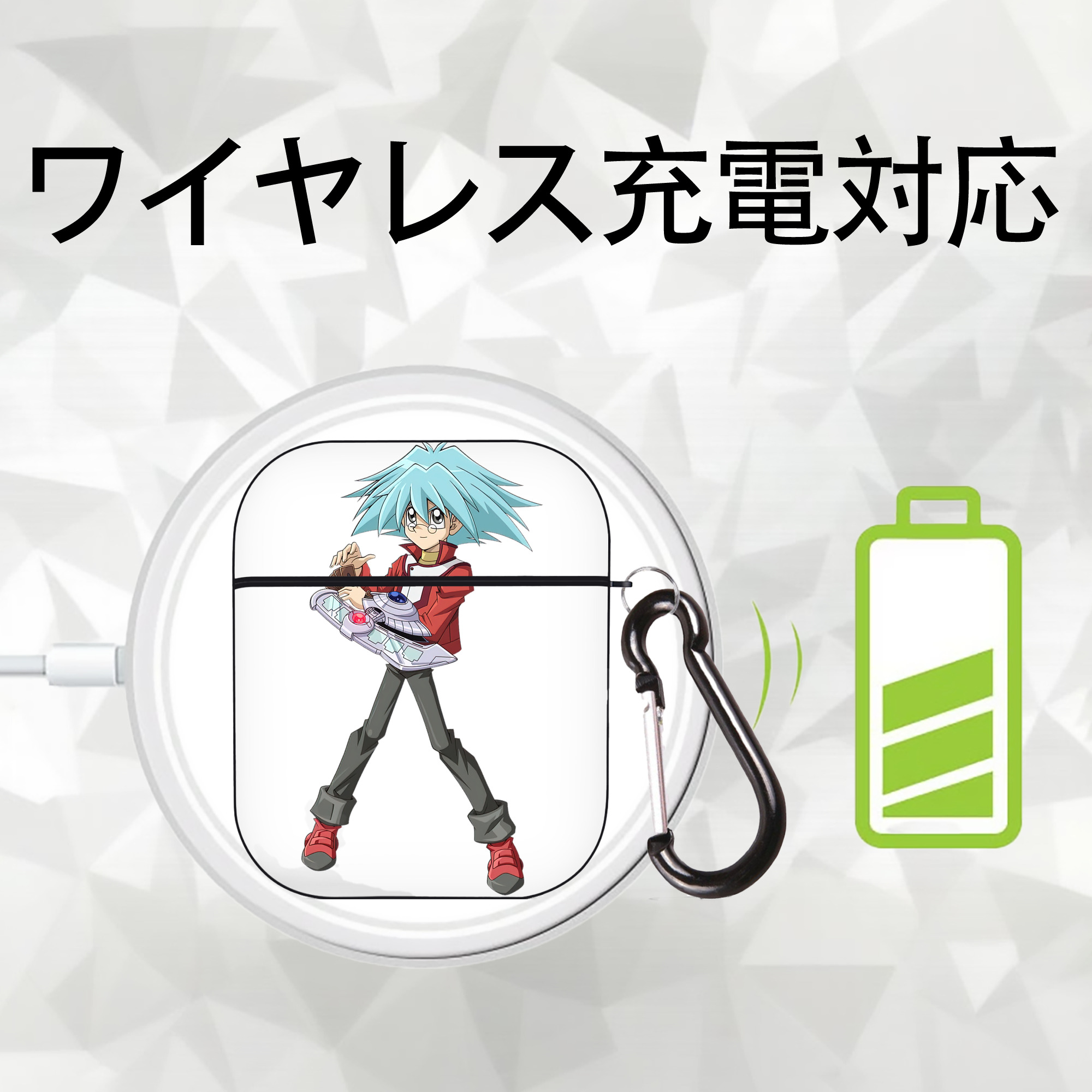 遊☆戯☆王 Yu-Gi-Oh! AirPods 第2世代保護ケース ハードシェル ブラック 耐衝撃・防指紋・カラビナ付き