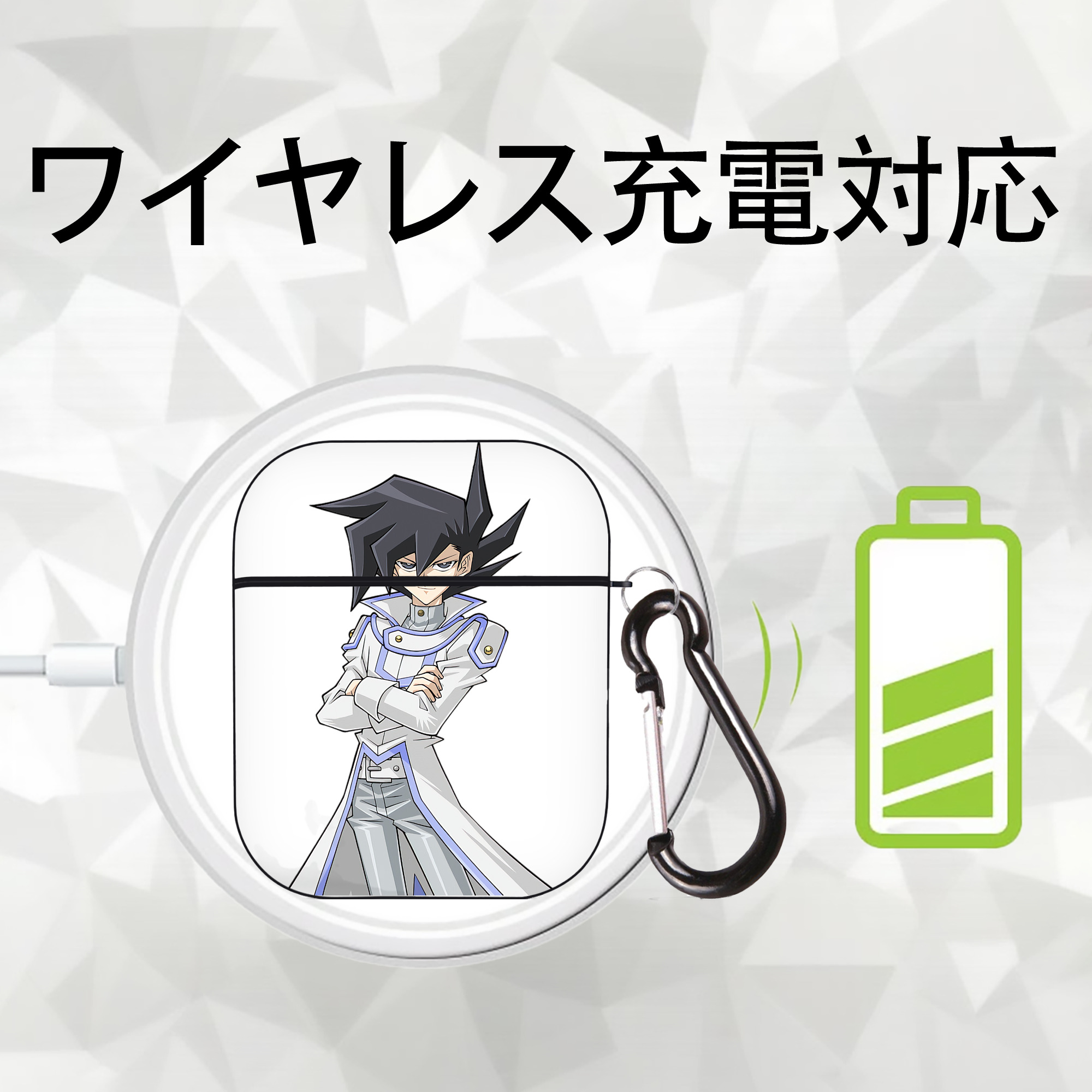 遊☆戯☆王 Yu-Gi-Oh! AirPods 第2世代保護ケース ハードシェル ブラック 耐衝撃・防指紋・カラビナ付き