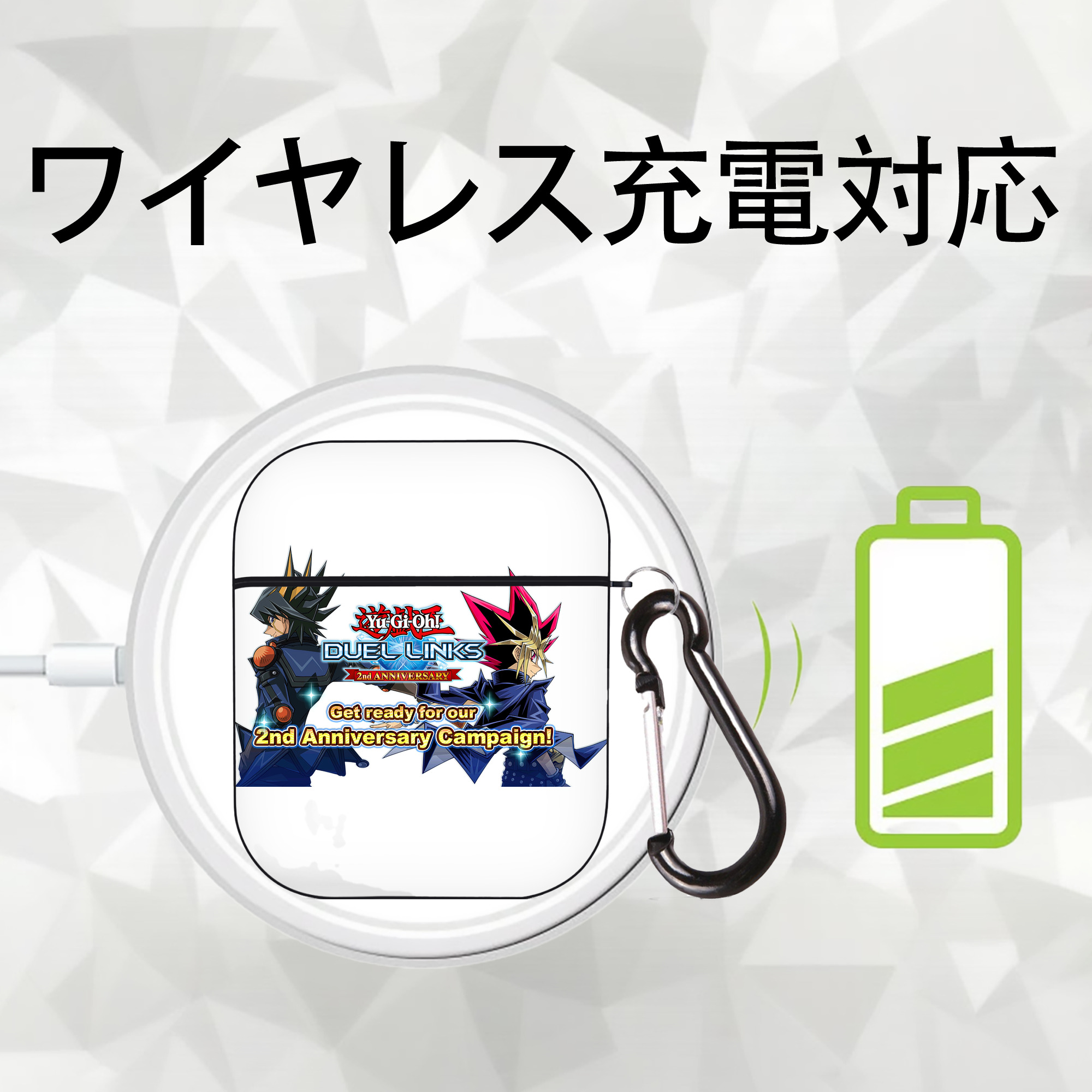 遊☆戯☆王 Yu-Gi-Oh! AirPods 第2世代保護ケース ハードシェル ブラック 耐衝撃・防指紋・カラビナ付き