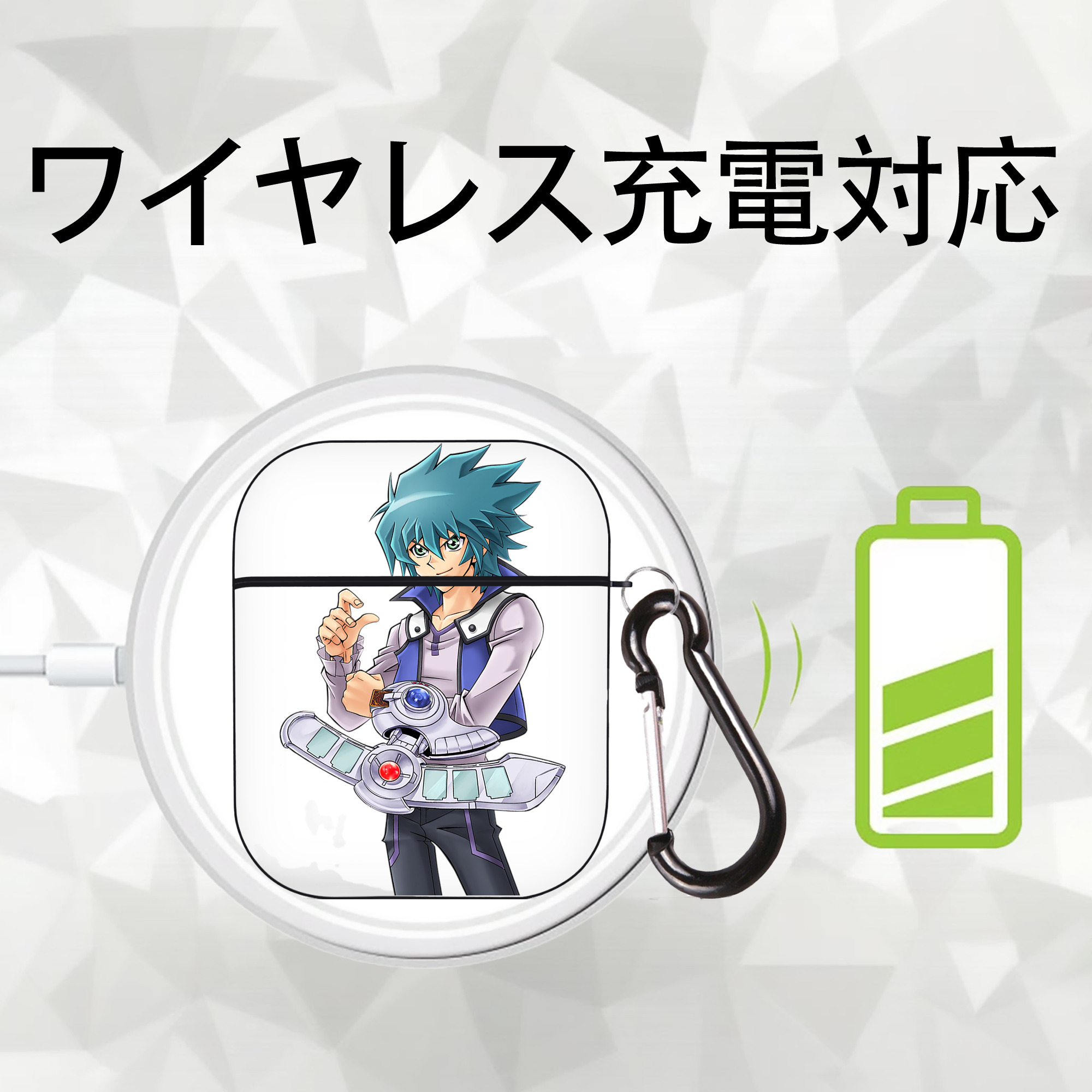 遊☆戯☆王 Yu-Gi-Oh! AirPods 第2世代保護ケース ハードシェル ブラック 耐衝撃・防指紋・カラビナ付き