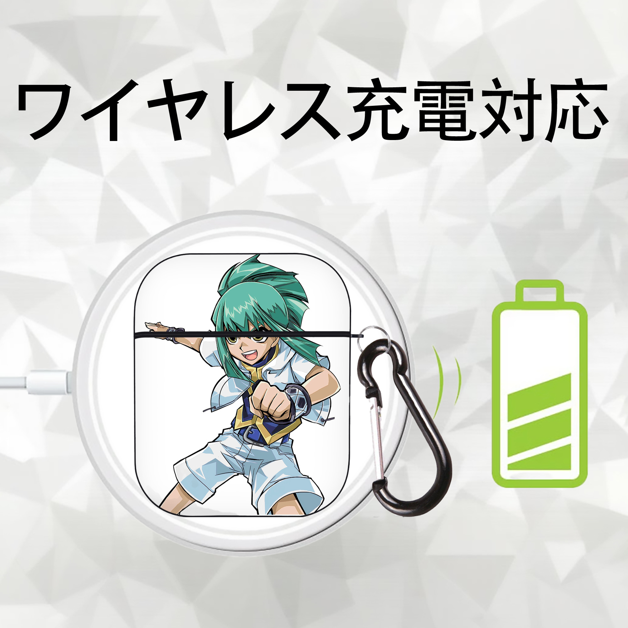 遊☆戯☆王 Yu-Gi-Oh! AirPods 第2世代保護ケース ハードシェル ブラック 耐衝撃・防指紋・カラビナ付き