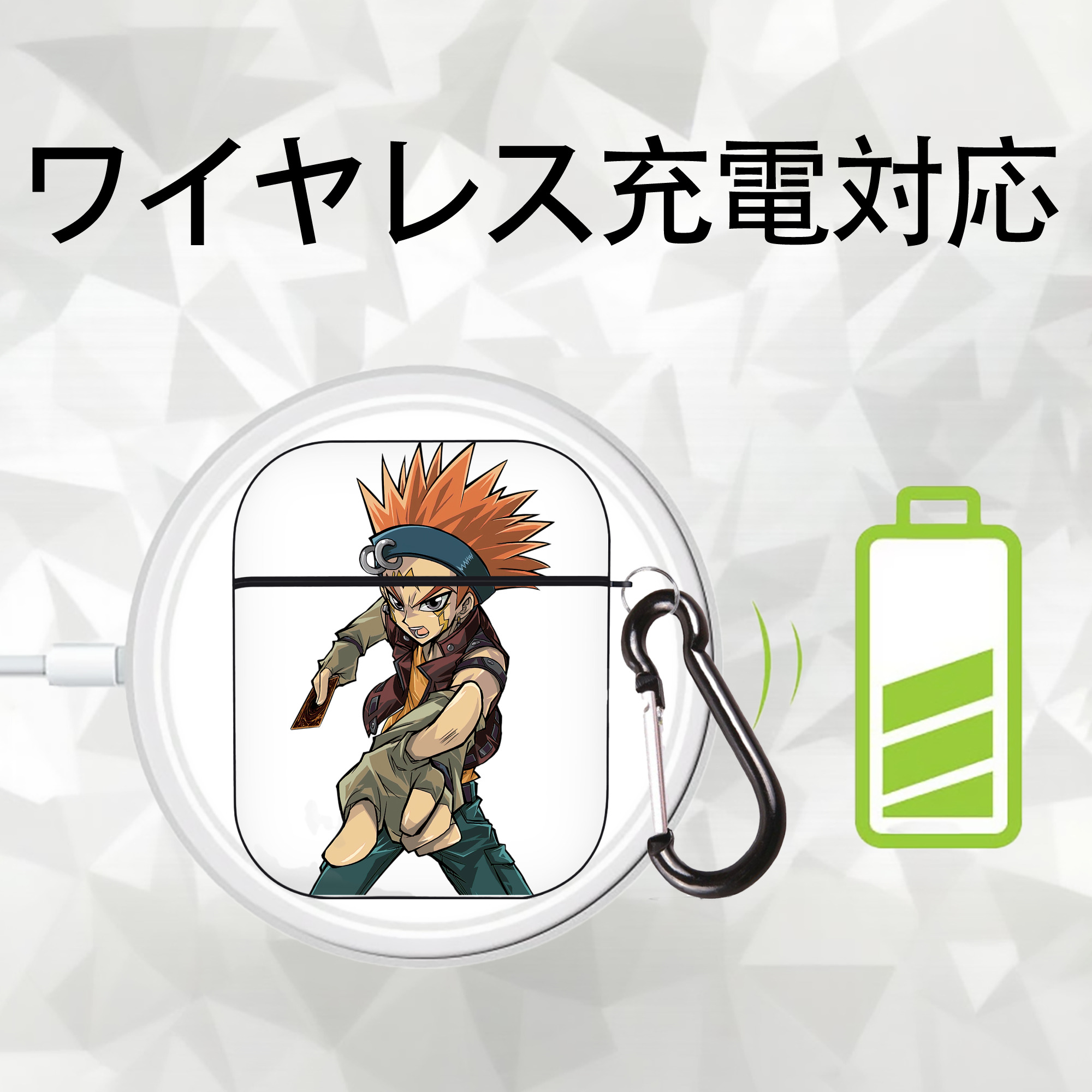 遊☆戯☆王 Yu-Gi-Oh! AirPods 第2世代保護ケース ハードシェル ブラック 耐衝撃・防指紋・カラビナ付き