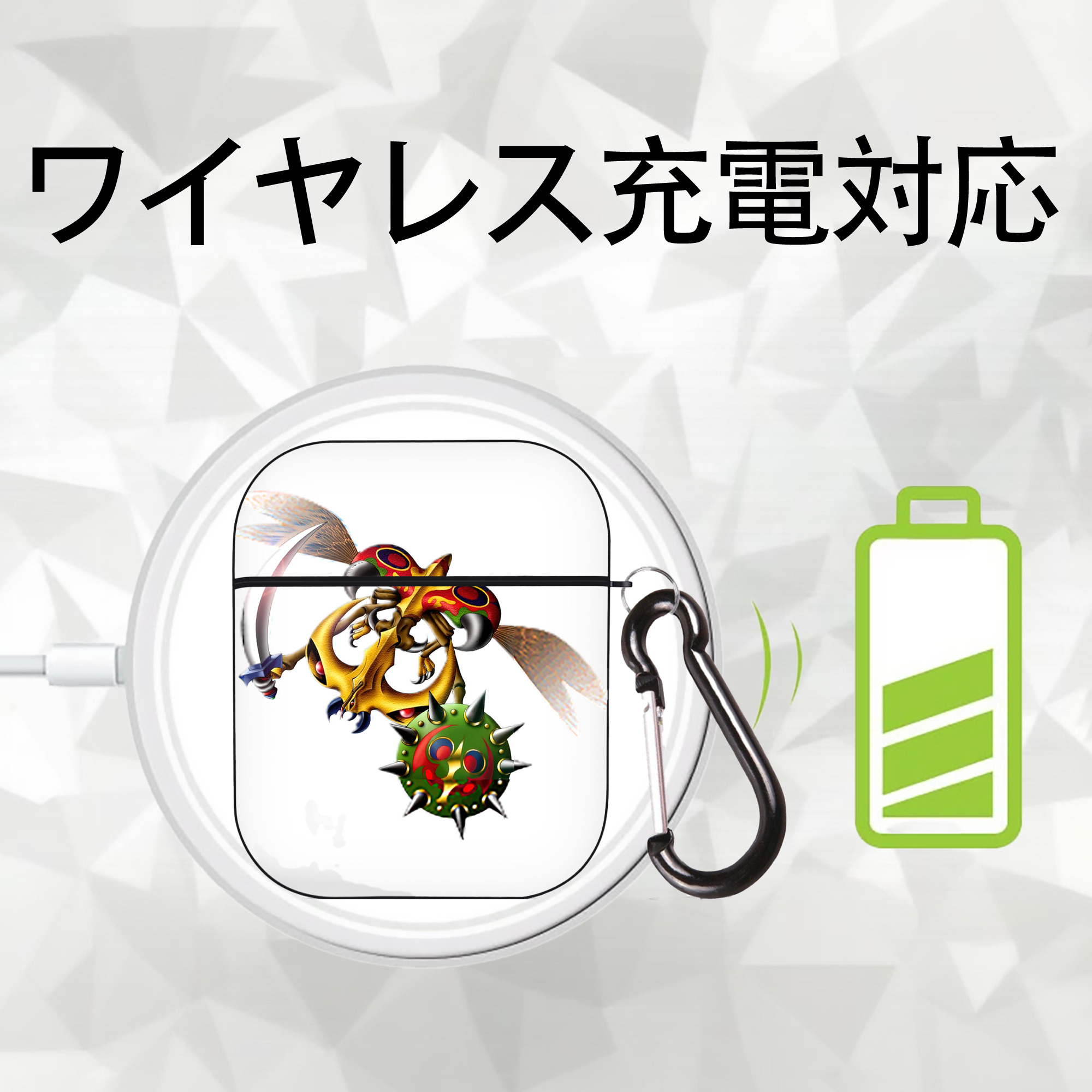 遊☆戯☆王 Yu-Gi-Oh! AirPods 第2世代保護ケース ハードシェル ブラック 耐衝撃・防指紋・カラビナ付き