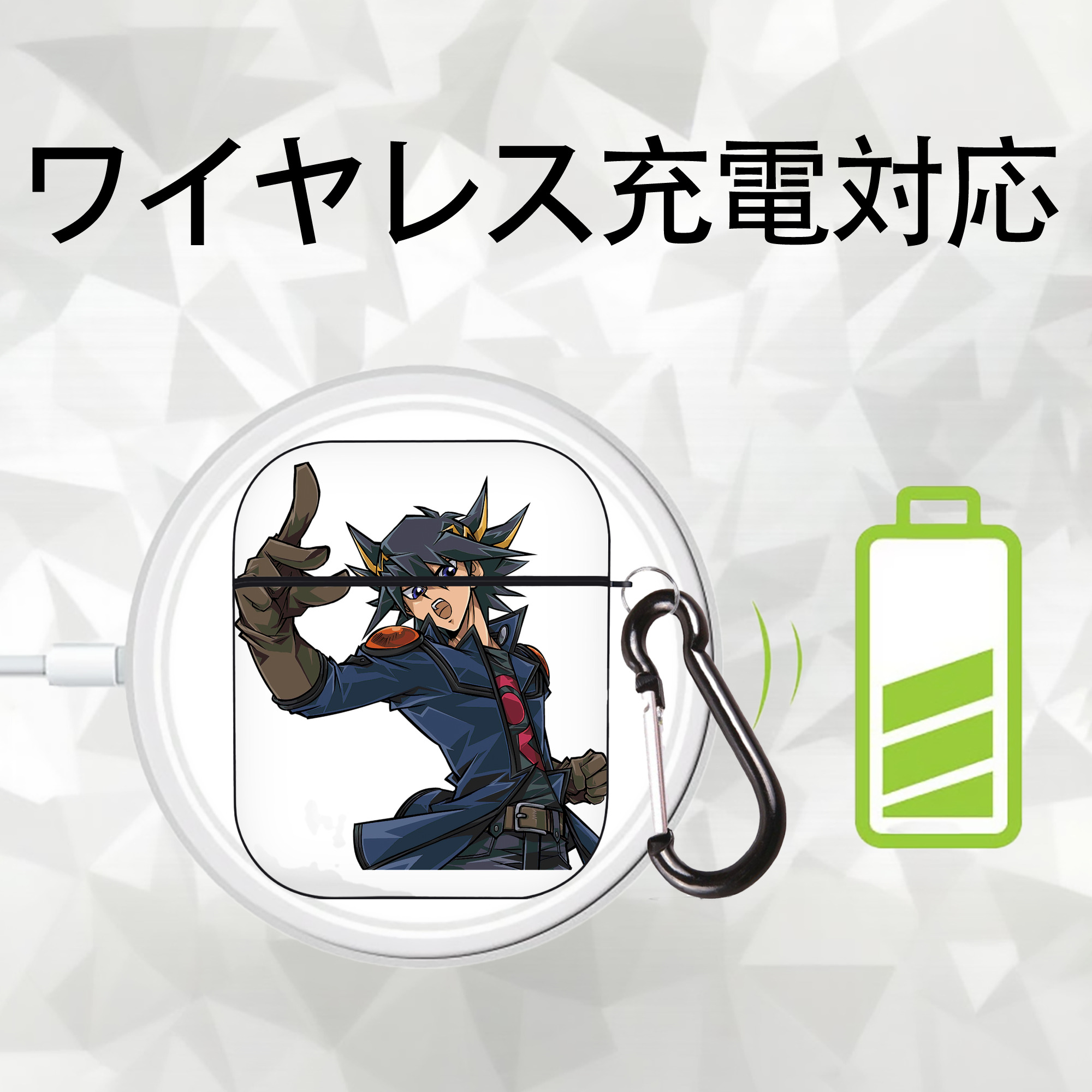 遊☆戯☆王 Yu-Gi-Oh! AirPods 第2世代保護ケース ハードシェル ブラック 耐衝撃・防指紋・カラビナ付き