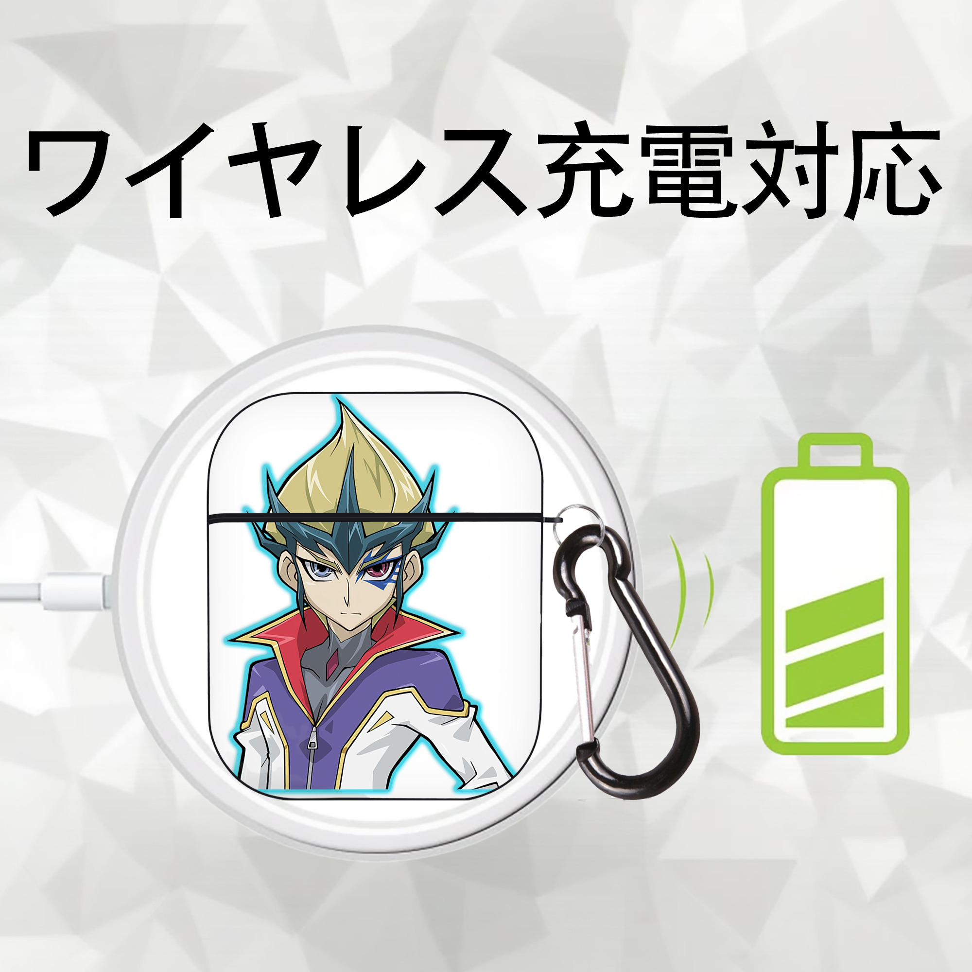 遊☆戯☆王 Yu-Gi-Oh! AirPods 第2世代保護ケース ハードシェル ブラック 耐衝撃・防指紋・カラビナ付き