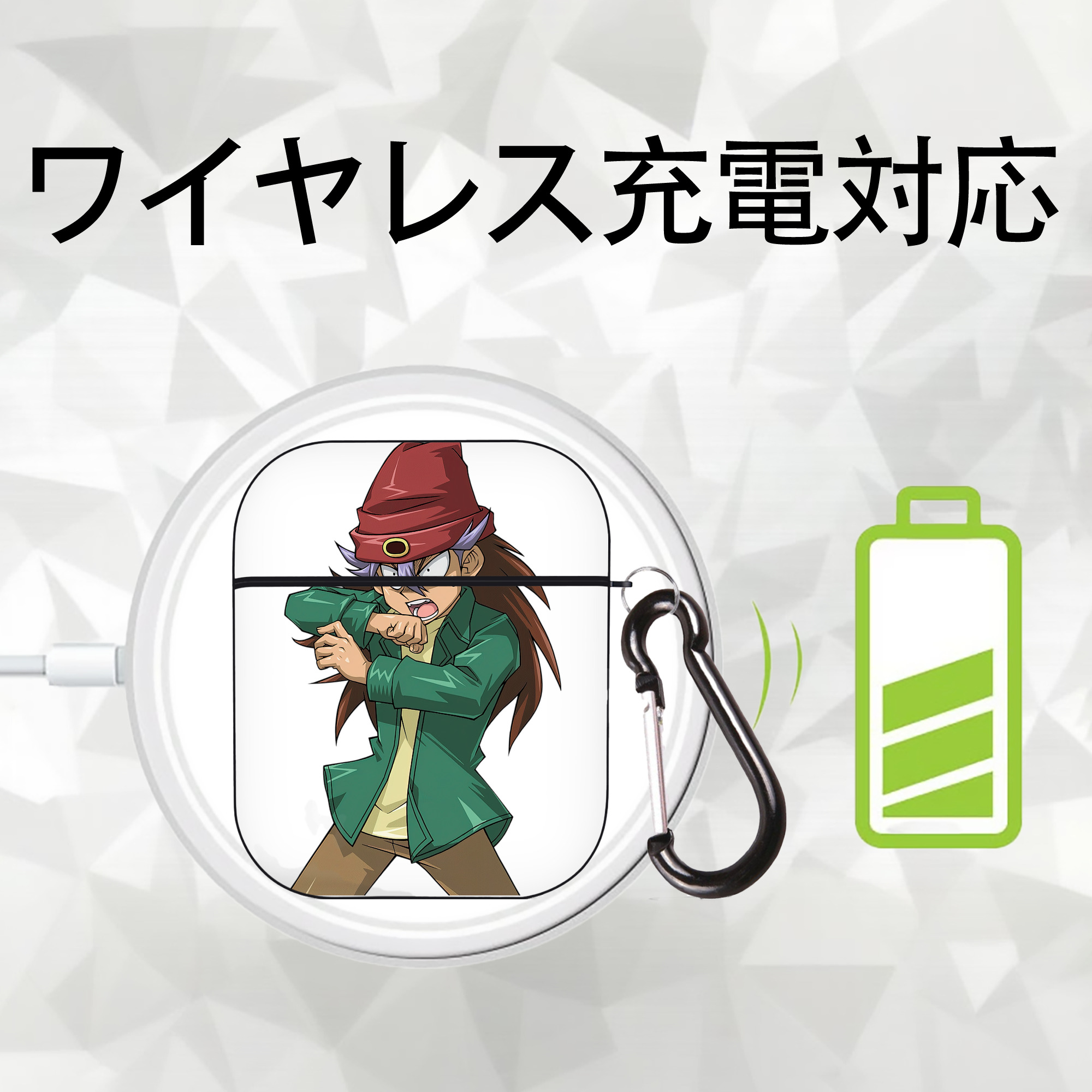 遊☆戯☆王 Yu-Gi-Oh! AirPods 第2世代保護ケース ハードシェル ブラック 耐衝撃・防指紋・カラビナ付き