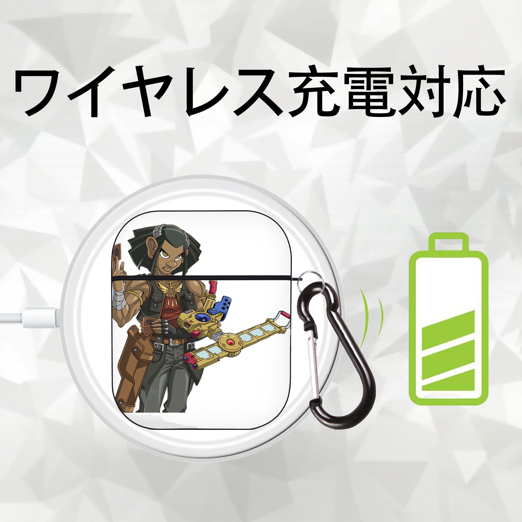 遊☆戯☆王 Yu-Gi-Oh! AirPods 第2世代保護ケース ハードシェル ブラック 耐衝撃・防指紋・カラビナ付き