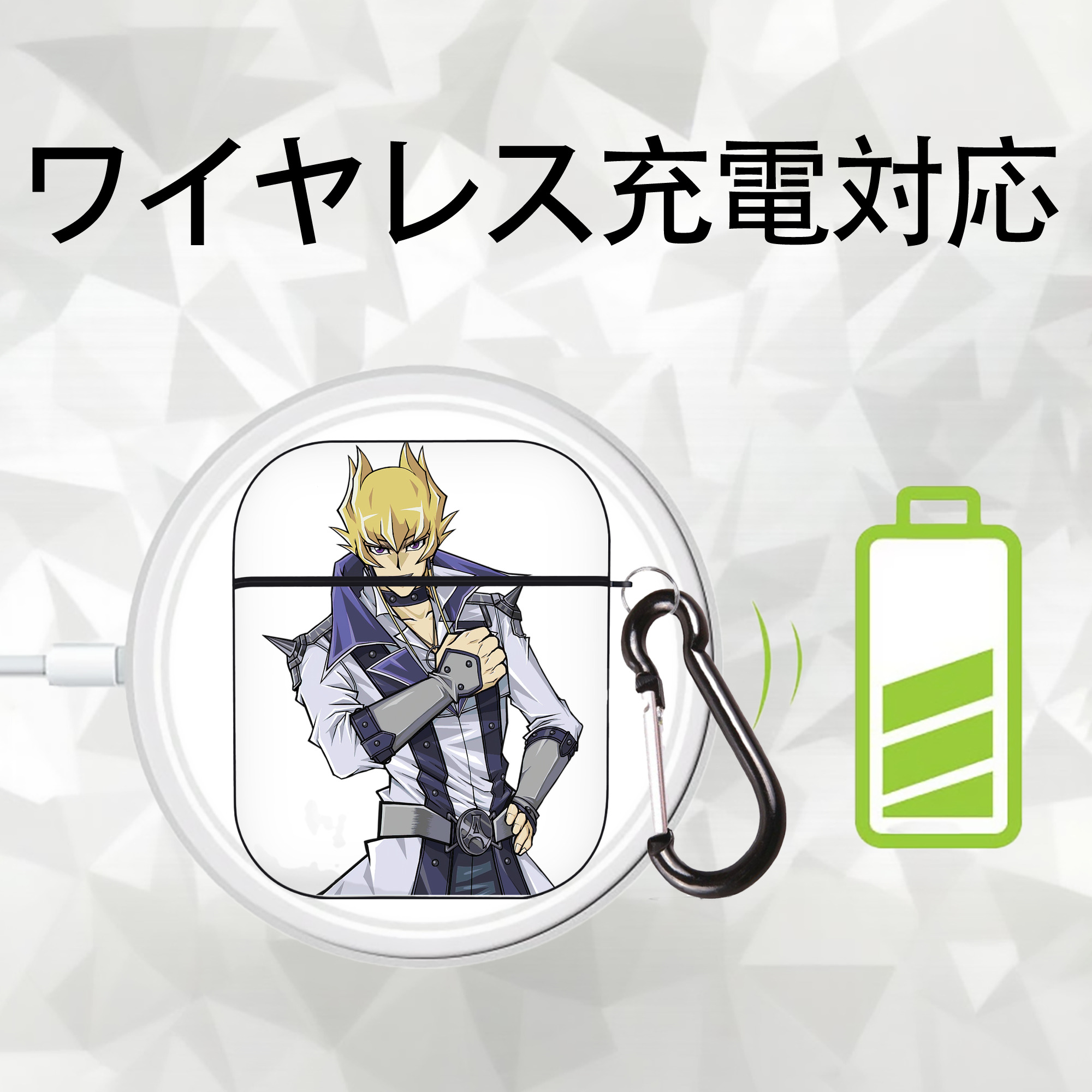 遊☆戯☆王 Yu-Gi-Oh! AirPods 第2世代保護ケース ハードシェル ブラック 耐衝撃・防指紋・カラビナ付き