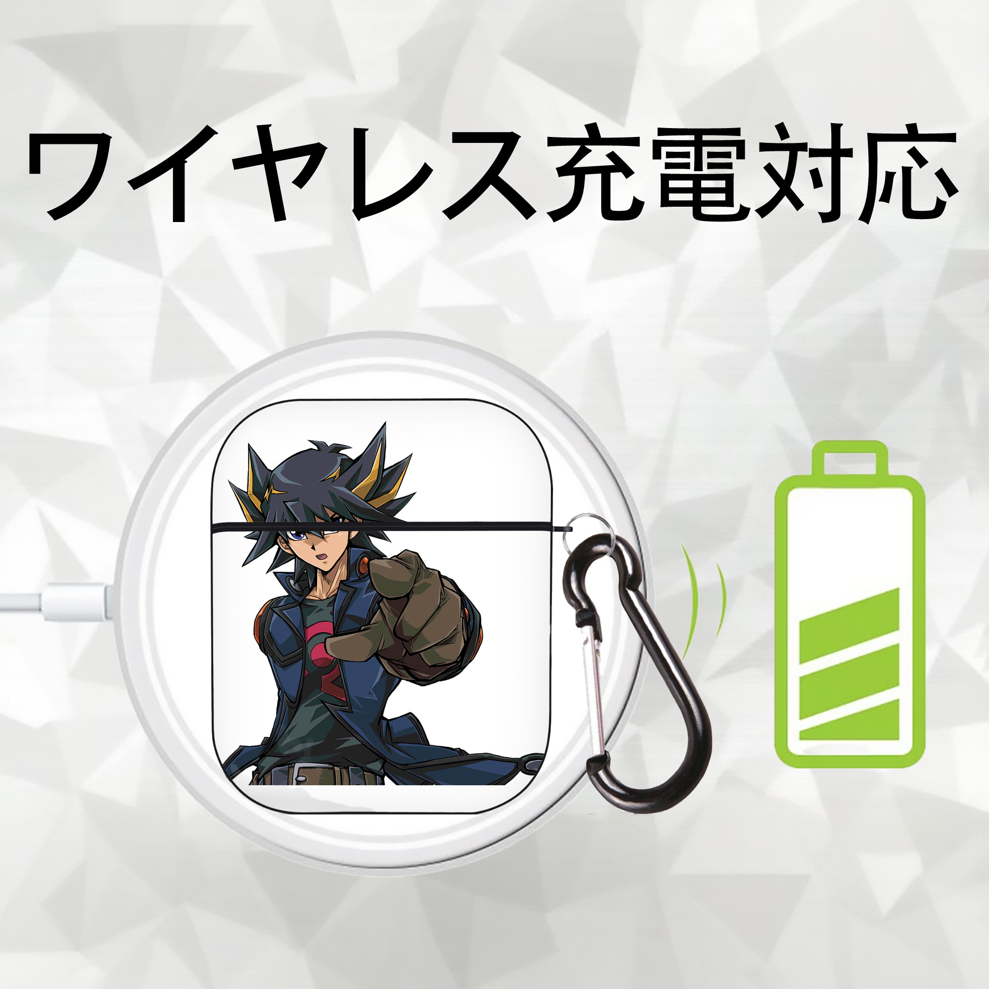 遊☆戯☆王 Yu-Gi-Oh! AirPods 第2世代保護ケース ハードシェル ブラック 耐衝撃・防指紋・カラビナ付き