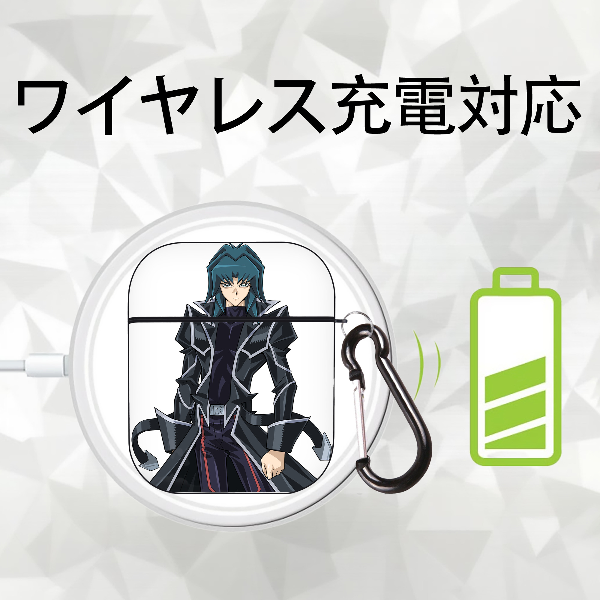 遊☆戯☆王 Yu-Gi-Oh! AirPods 第2世代保護ケース ハードシェル ブラック 耐衝撃・防指紋・カラビナ付き