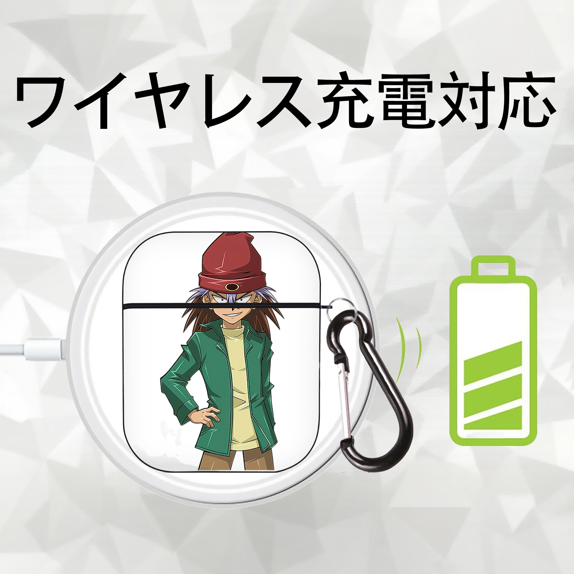 遊☆戯☆王 Yu-Gi-Oh! AirPods 第2世代保護ケース ハードシェル ブラック 耐衝撃・防指紋・カラビナ付き