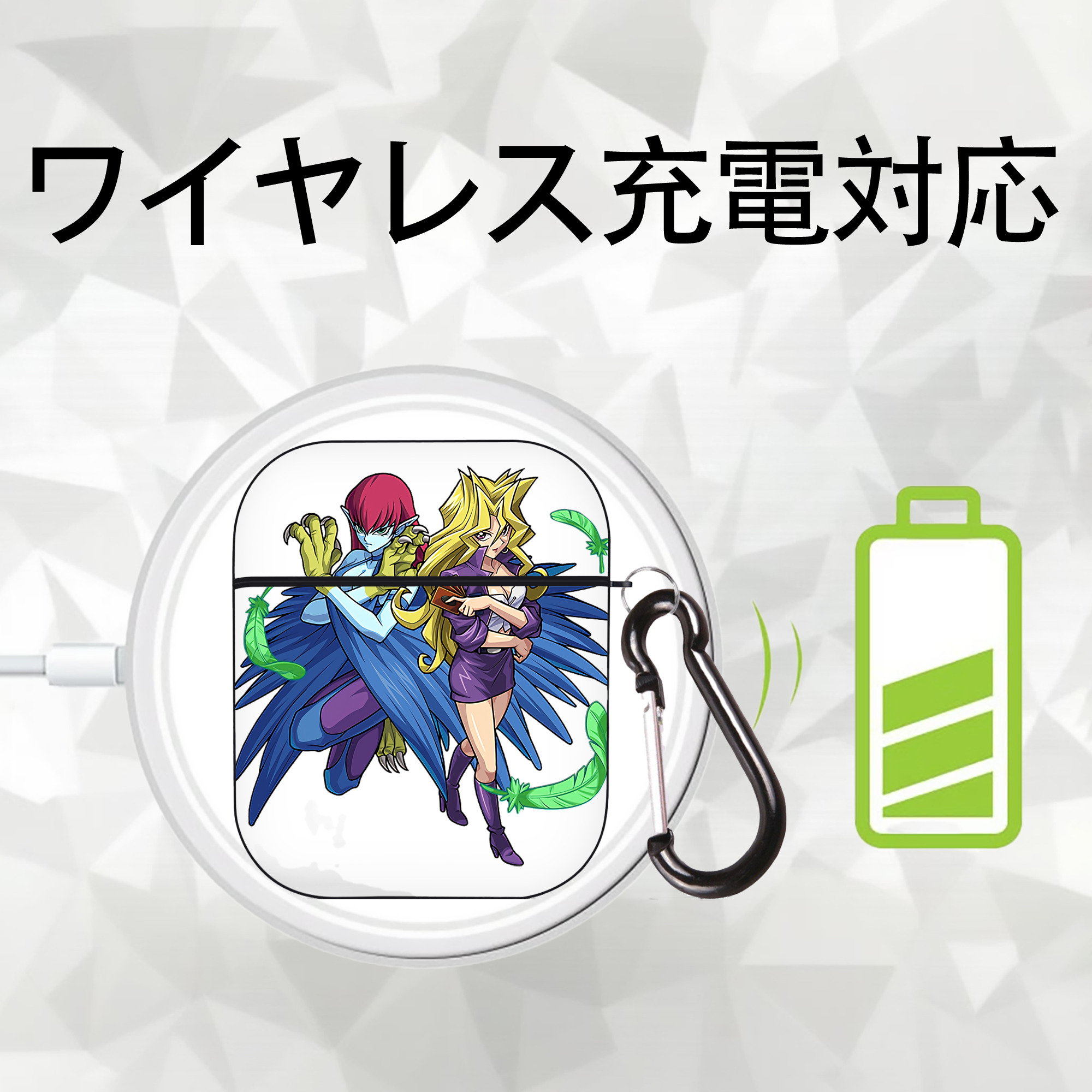 遊☆戯☆王 Yu-Gi-Oh! AirPods 第2世代保護ケース ハードシェル ブラック 耐衝撃・防指紋・カラビナ付き