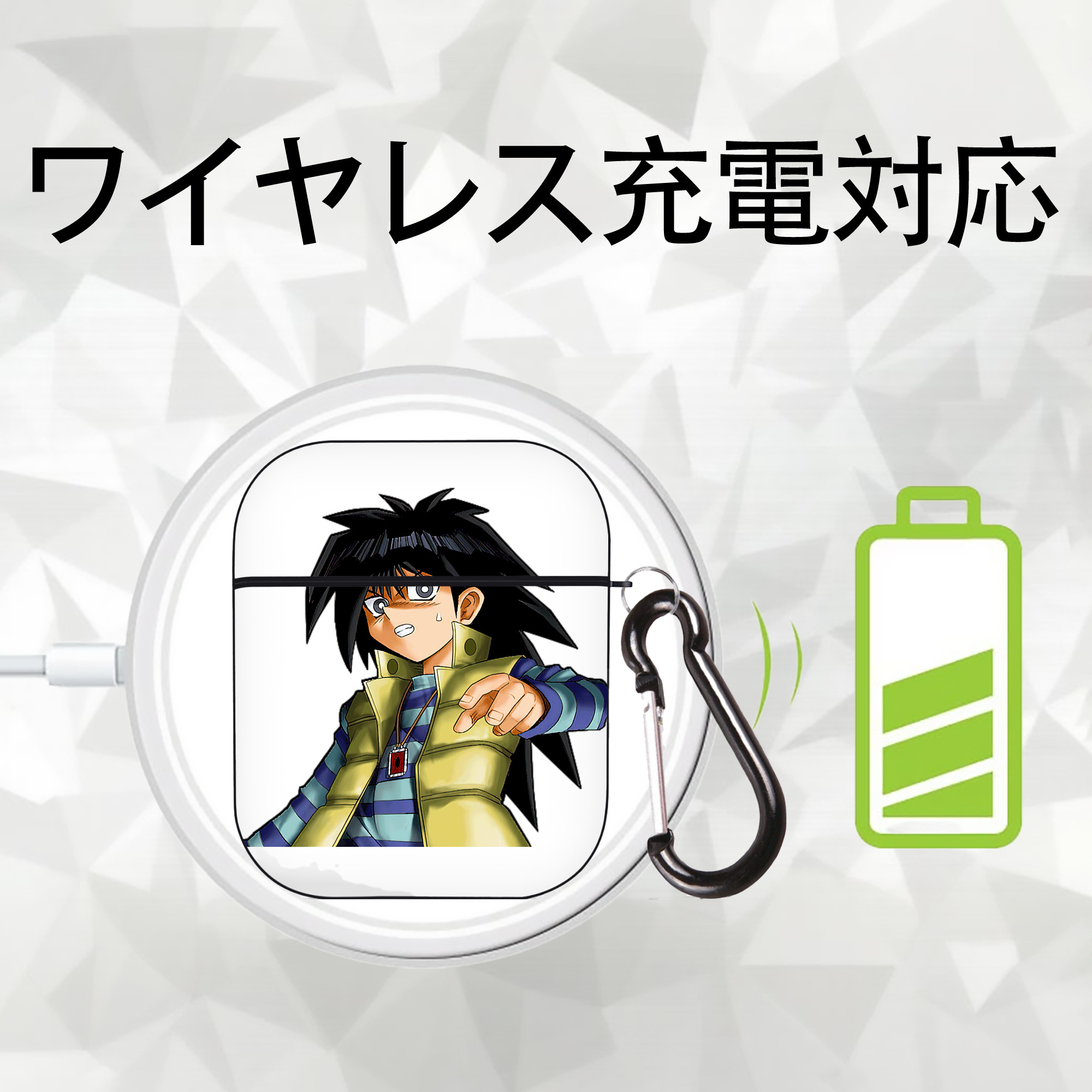 遊☆戯☆王 Yu-Gi-Oh! AirPods 第2世代保護ケース ハードシェル ブラック 耐衝撃・防指紋・カラビナ付き