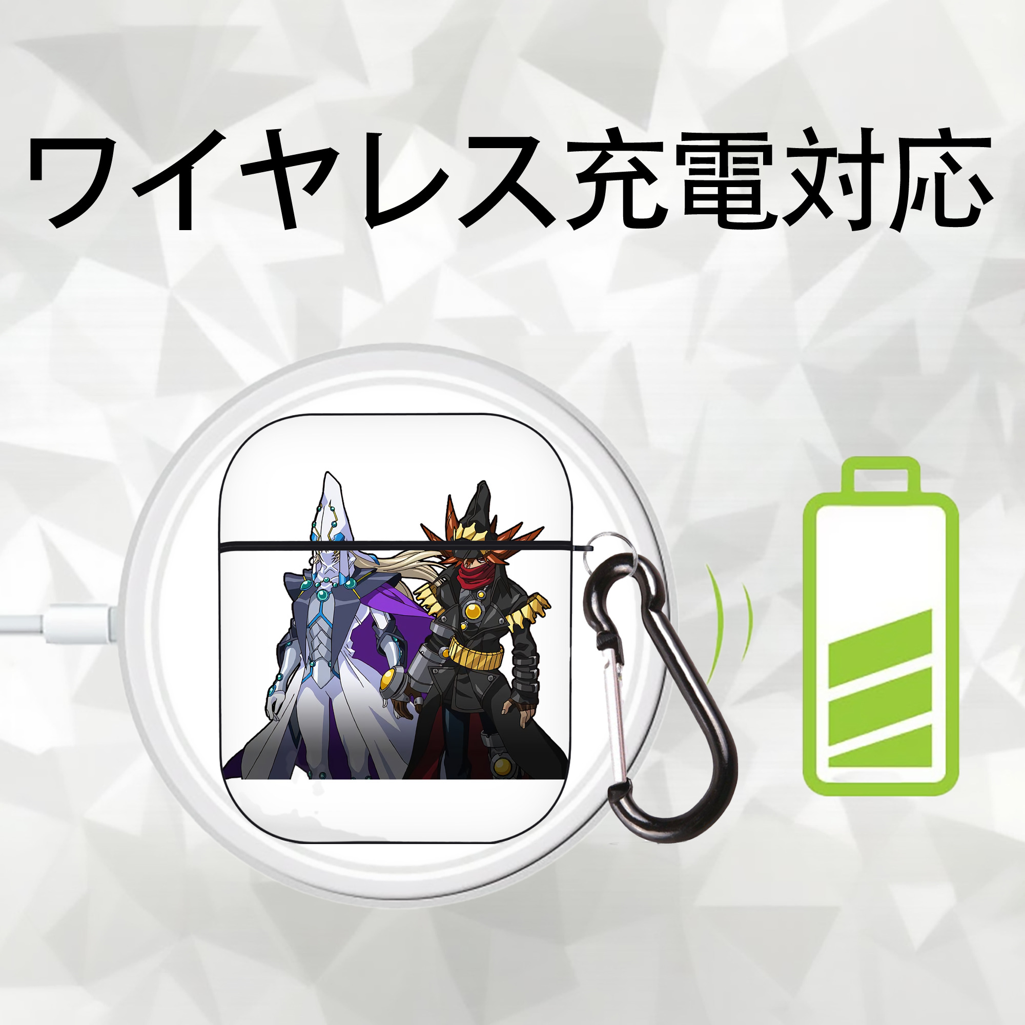 遊☆戯☆王 Yu-Gi-Oh! AirPods 第2世代保護ケース ハードシェル ブラック 耐衝撃・防指紋・カラビナ付き