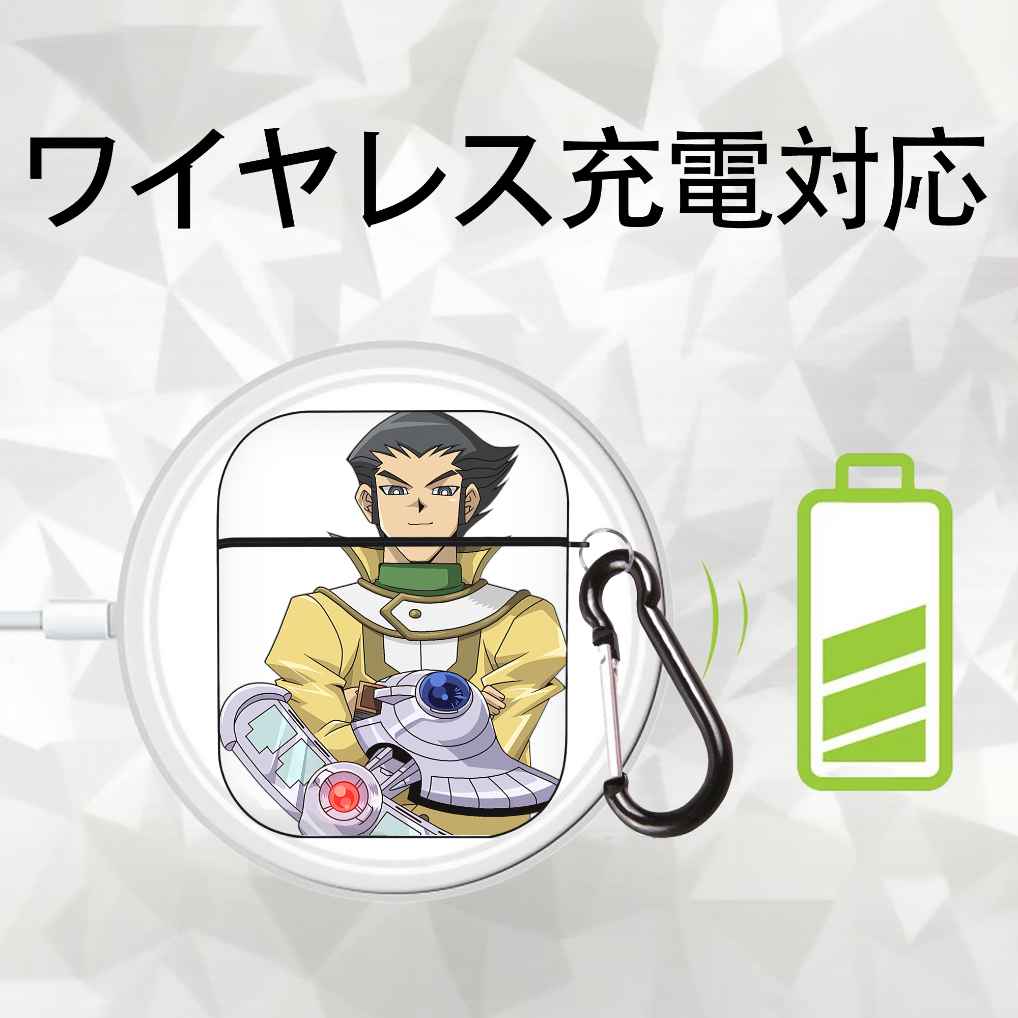 遊☆戯☆王 Yu-Gi-Oh! AirPods 第2世代保護ケース ハードシェル ブラック 耐衝撃・防指紋・カラビナ付き