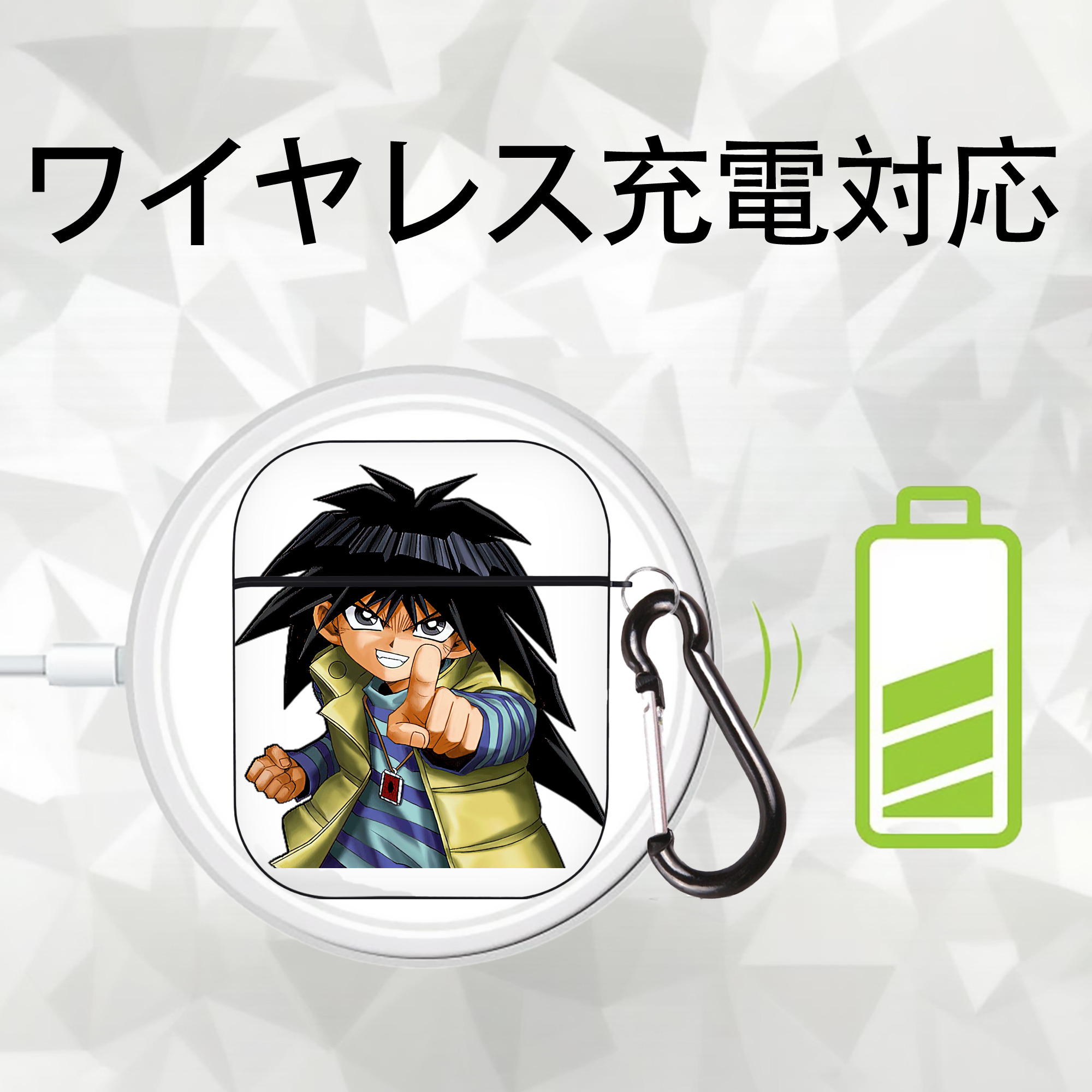 遊☆戯☆王 Yu-Gi-Oh! AirPods 第2世代保護ケース ハードシェル ブラック 耐衝撃・防指紋・カラビナ付き