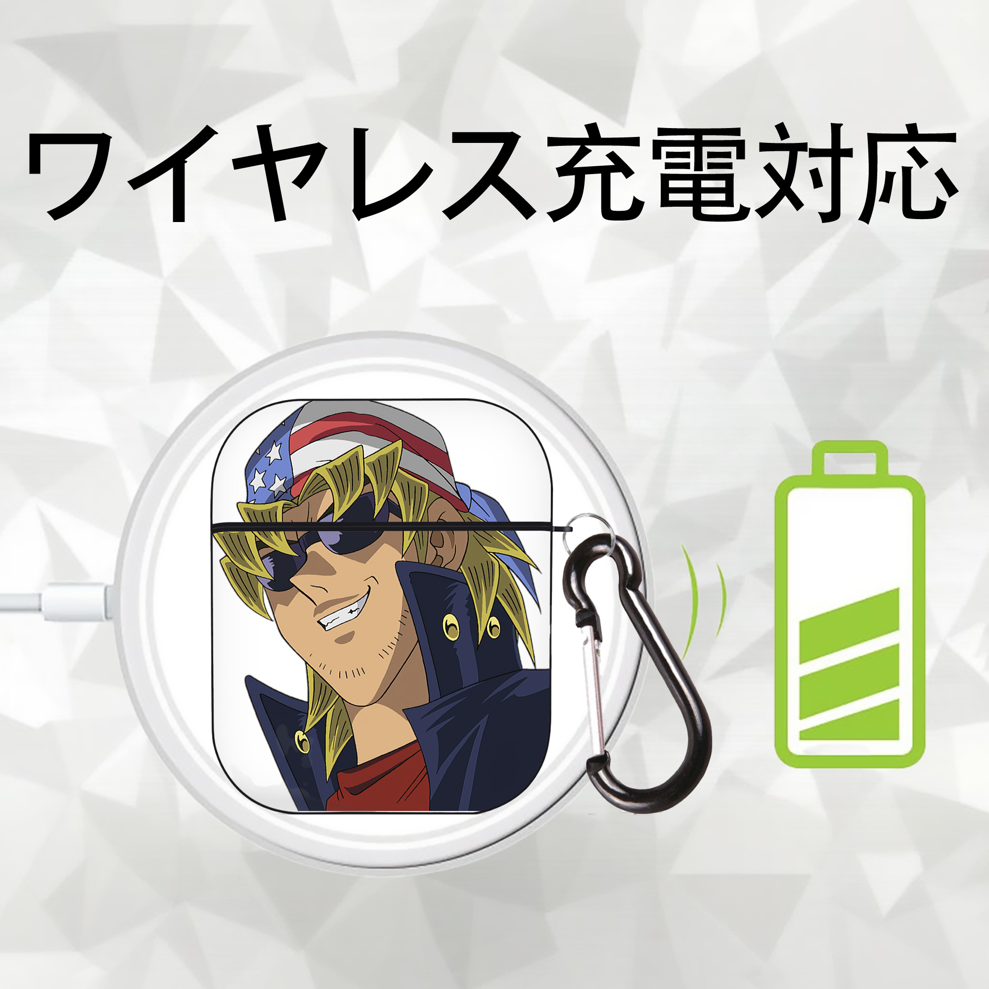 遊☆戯☆王 Yu-Gi-Oh! AirPods 第2世代保護ケース ハードシェル ブラック 耐衝撃・防指紋・カラビナ付き